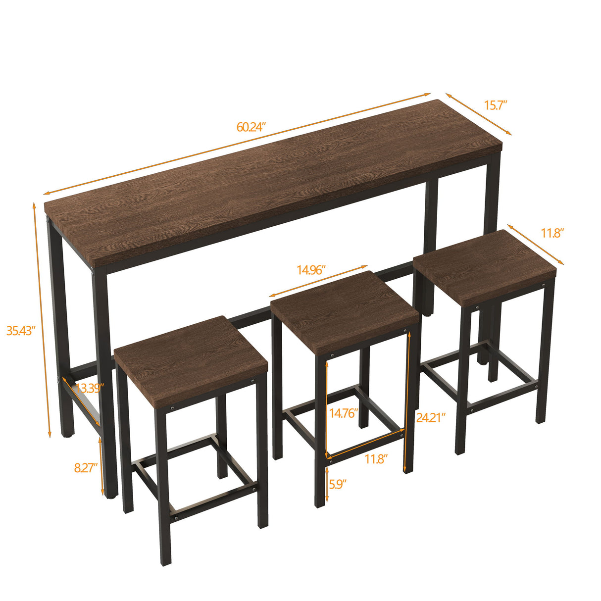 Modern Design Long Dining Table Set With 3 Stools