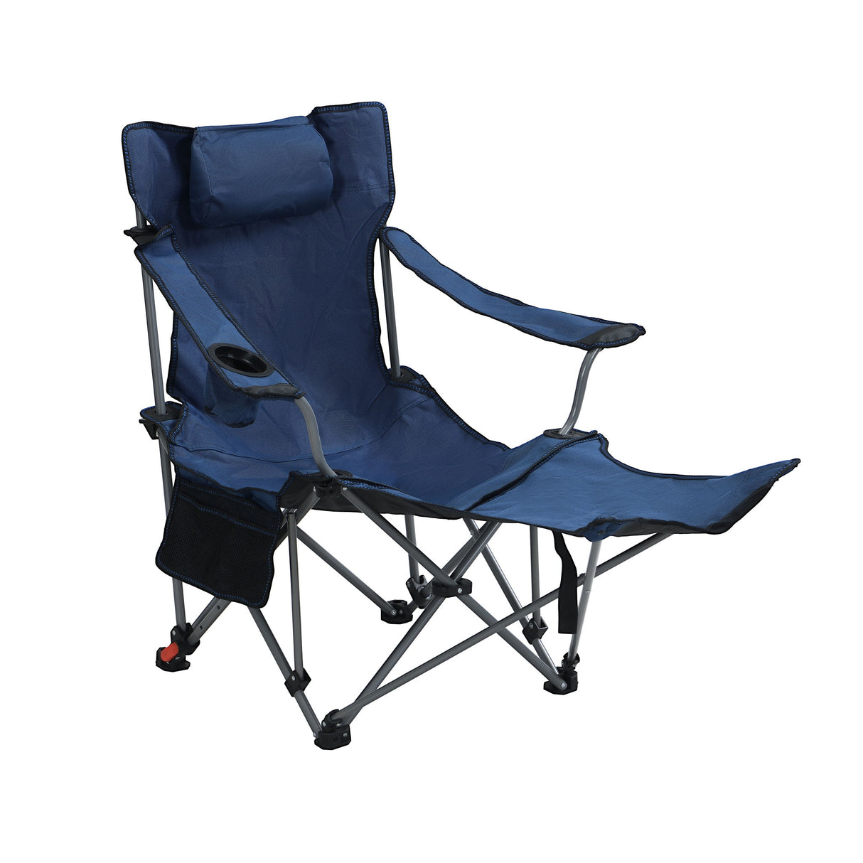 Outdoor Camping Chairs Folding Portable Adjustable Reclining Chair With Side Pockets & Cup Holder - Dark Blue