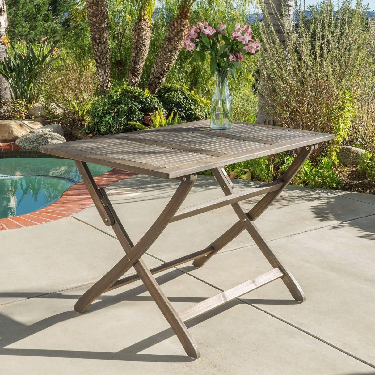 Blissique - Outdoor Foldable Wood Dining Table With Slat Design