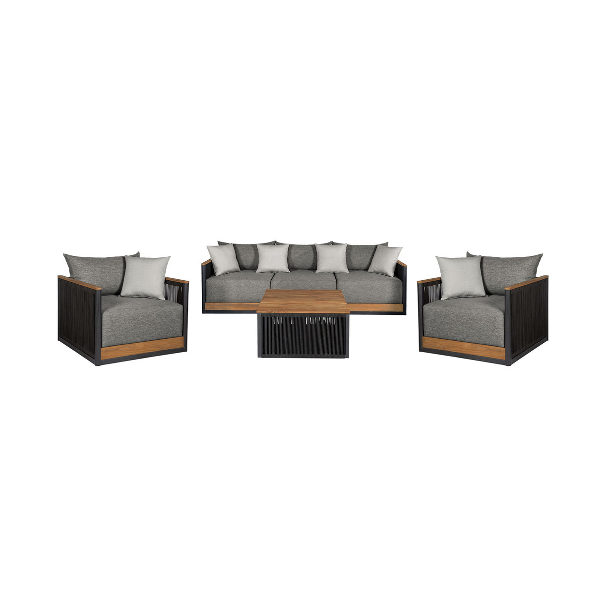 Artesia - 4 Piece Outdoor Patio Conversation Set - Teak / Dark Gray
