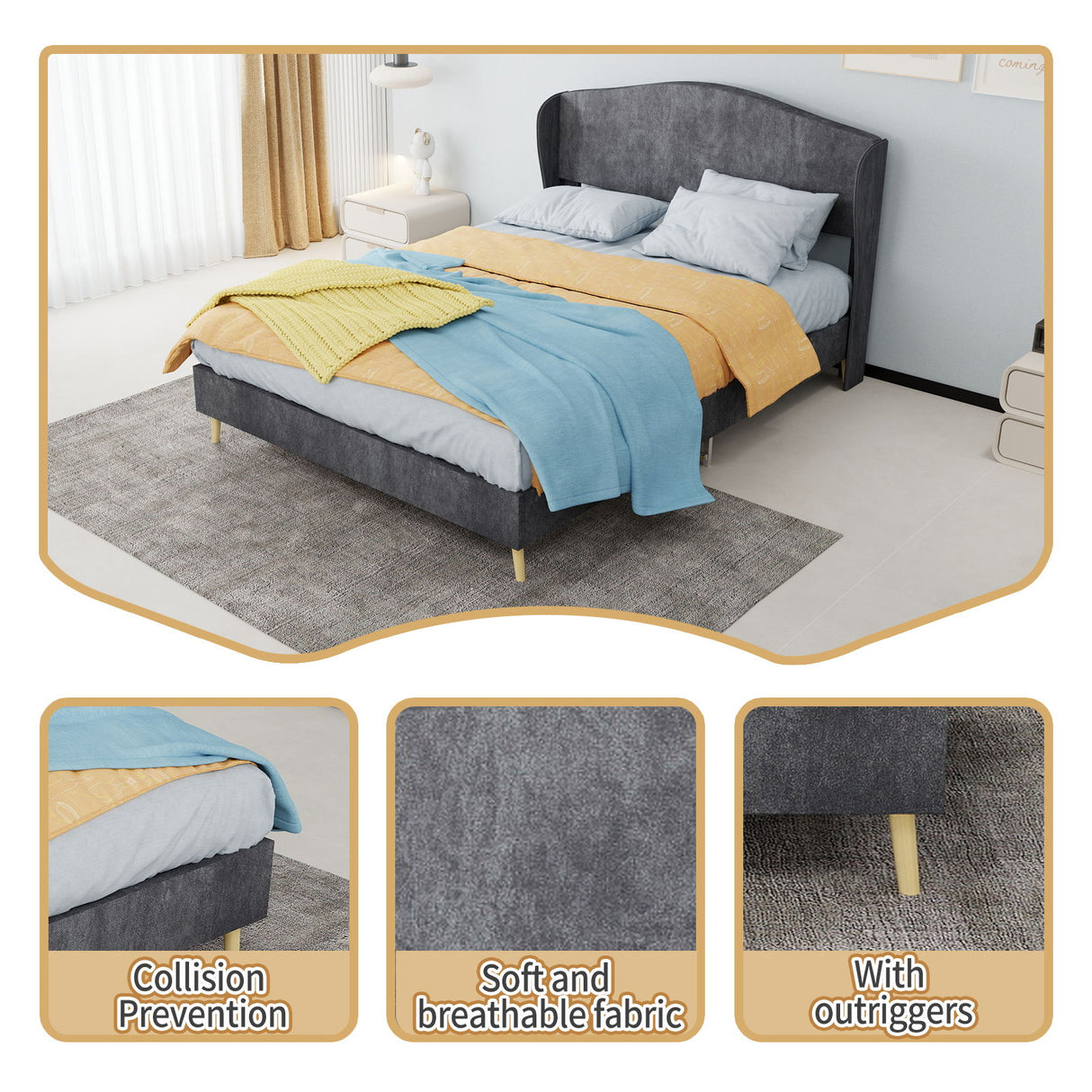 Upholstered Bed, Tufted Headboard, Comfortable Sleep