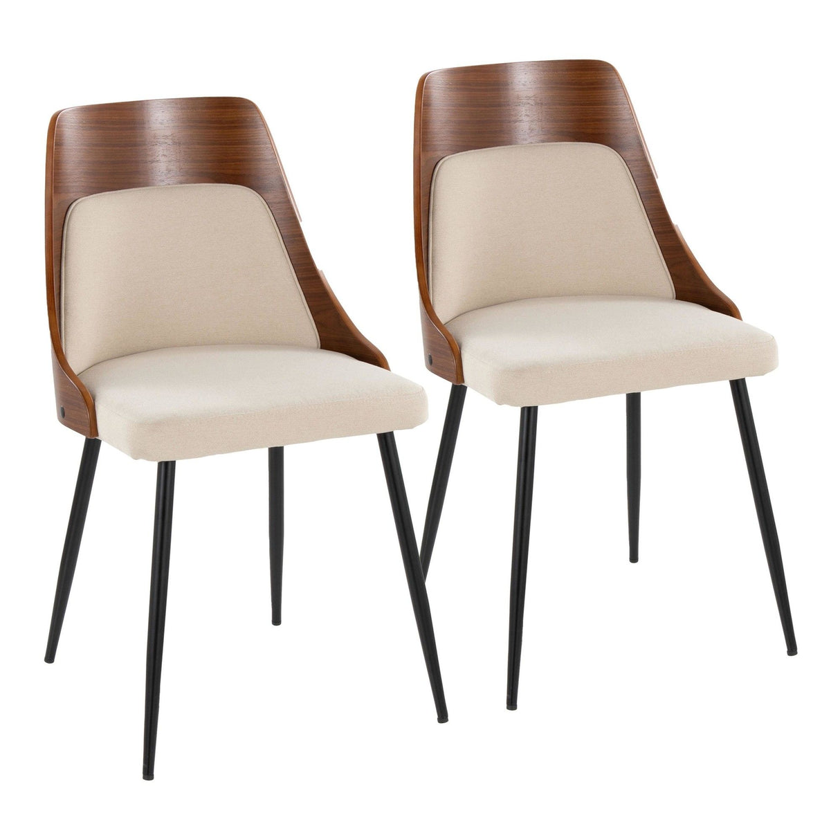 Anabelle - Dining / Accent Chair (Set of 2) - Black Metal, Walnut Wood, And Cream Fabric