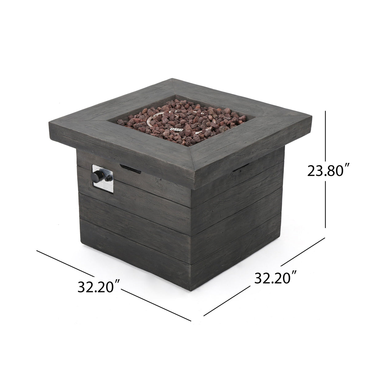 Anchorage - Wood Square Fire Pit 40, 000 Btu - Gray