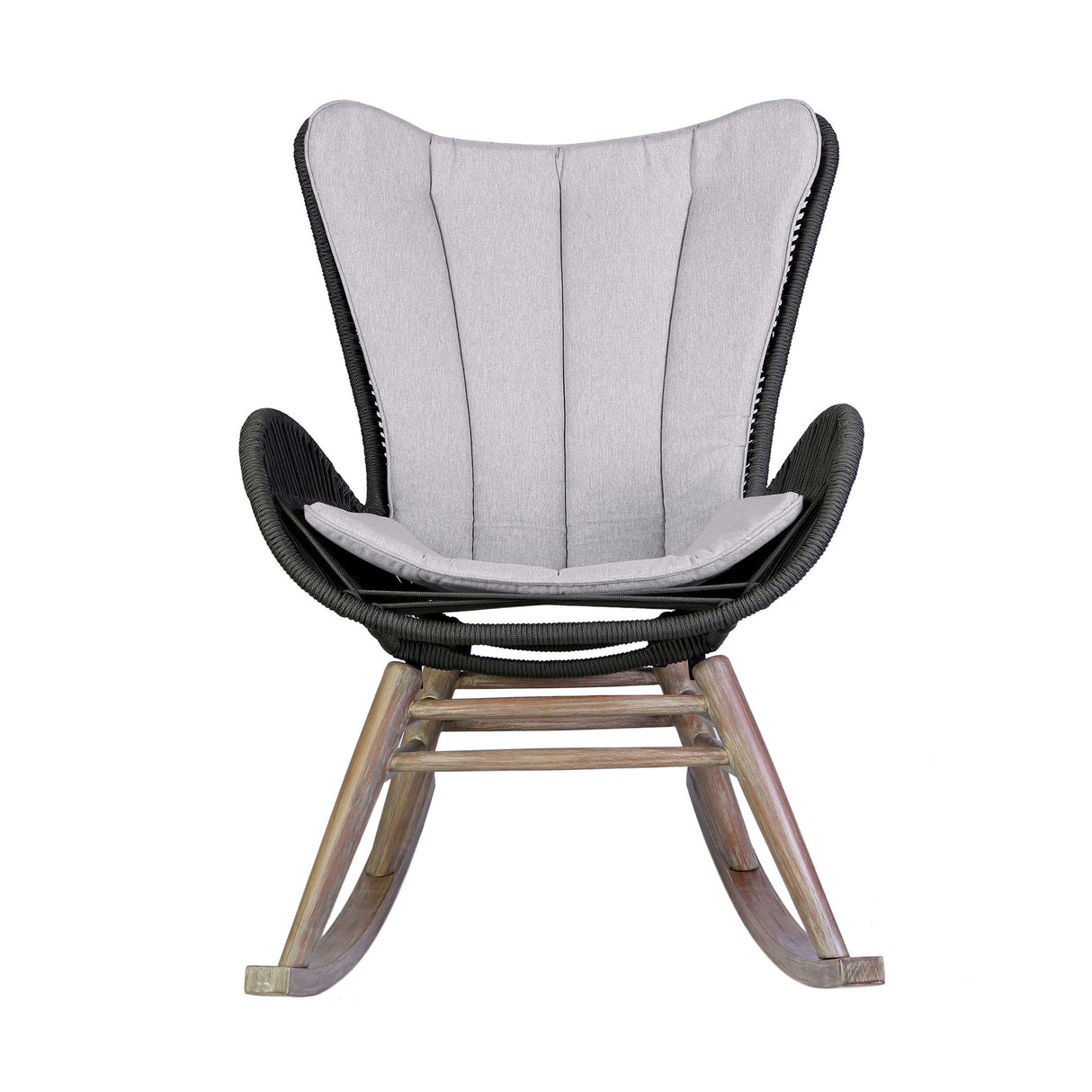 Fanny - Outdoor Patio Rocking Chair - Light Eucalyptus Wood And Charcoal Rope