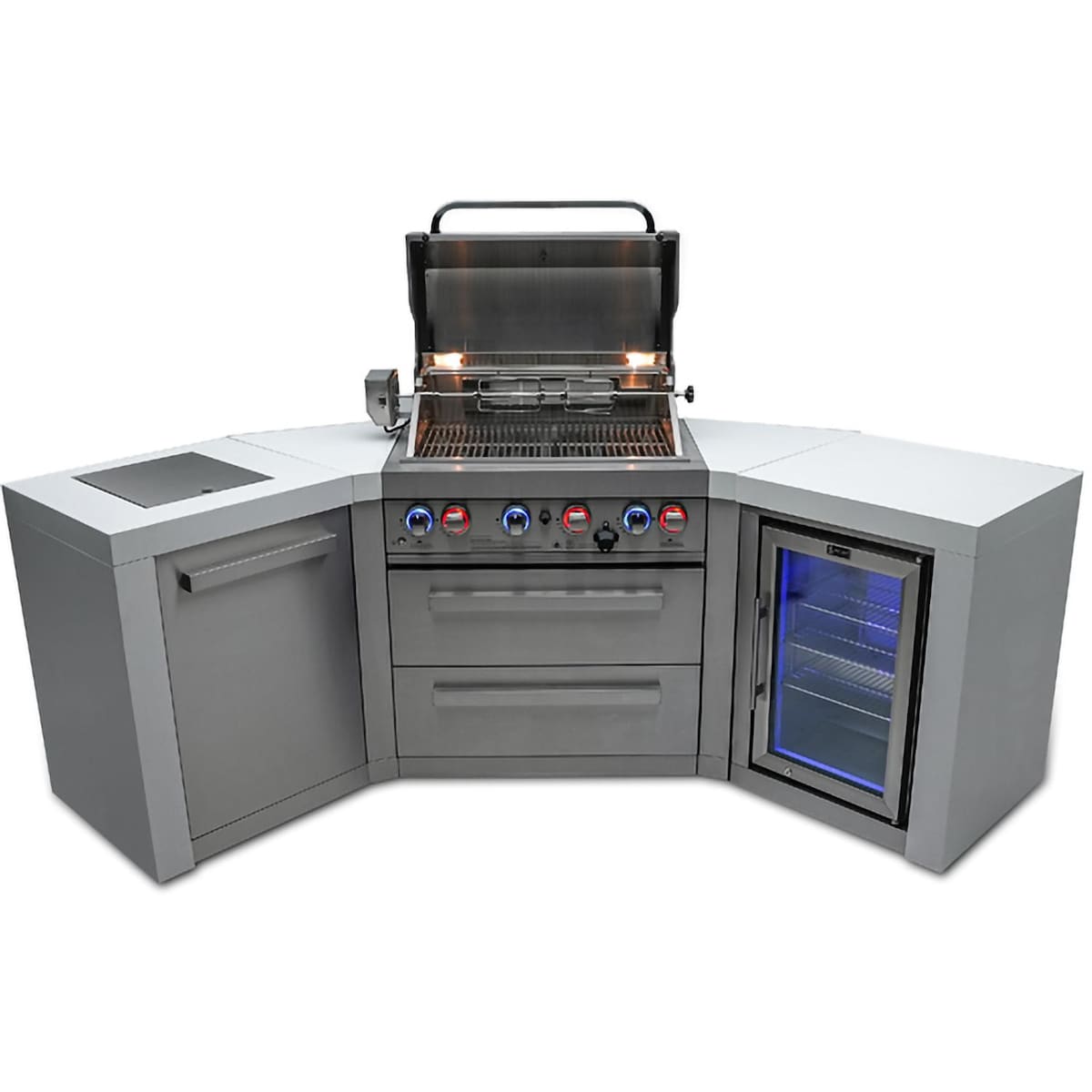 Mont Alpi Deluxe Series 8.5 Ft U-Shaped Propane Outdoor Kitchen Island w/ Side Burner & Fridge - MAi400-D45FC