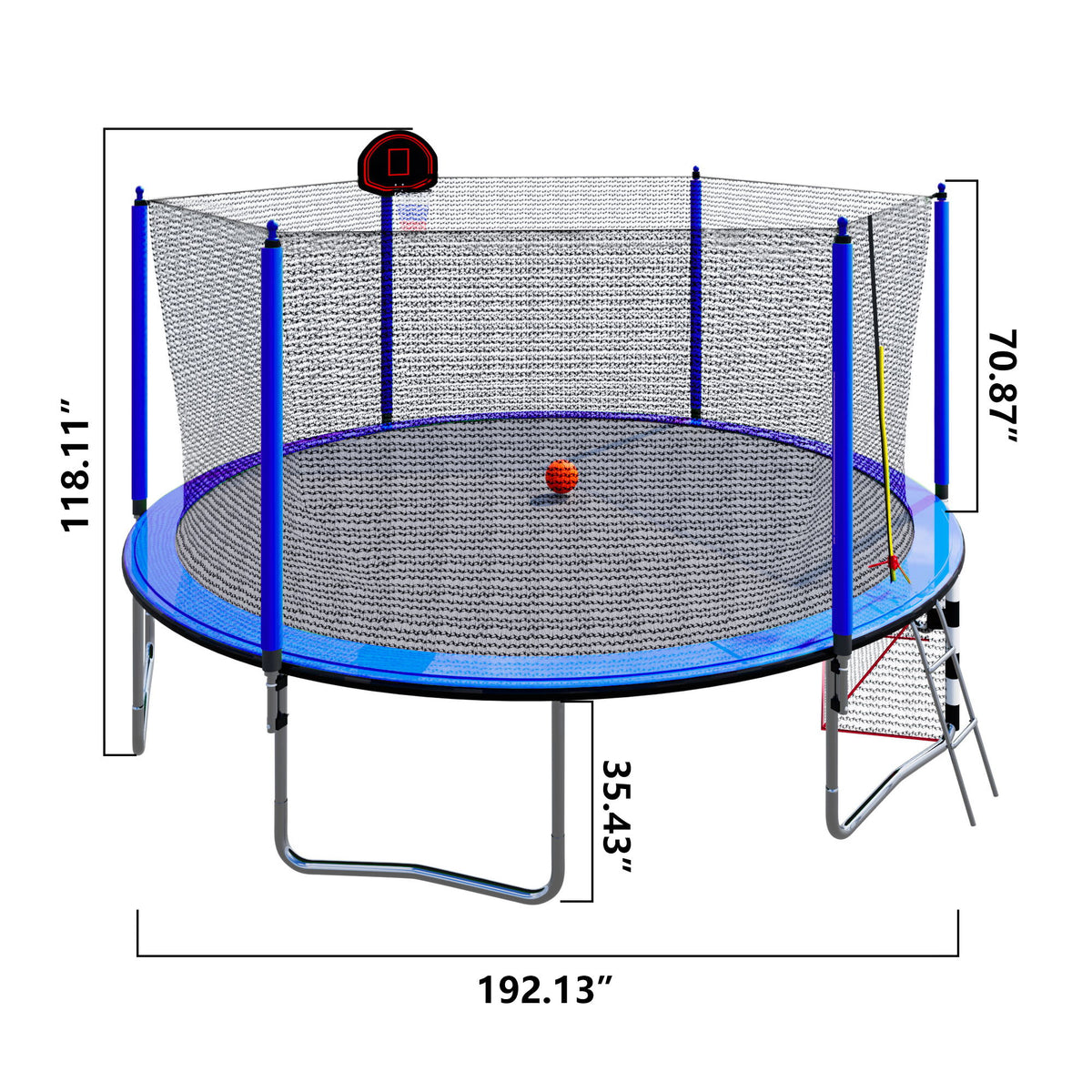 16Ft Trampoline With Basketball Hoop Pump And Ladder (Inner Safety Enclosure) With Soccer Goal - Blue
