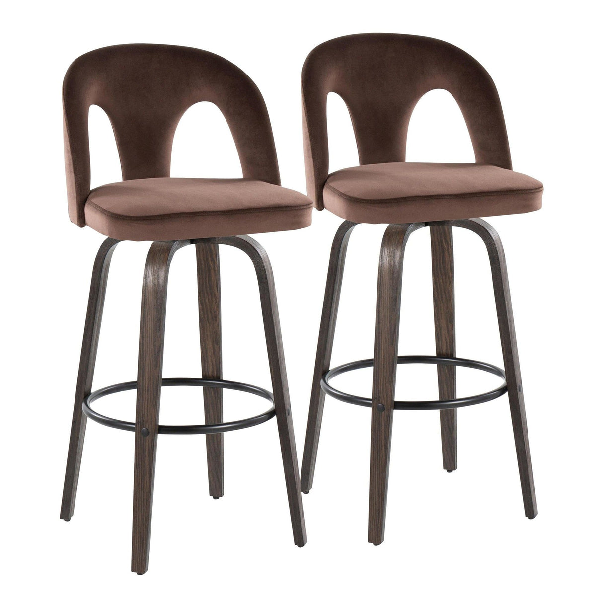 Ava - Upholstered Fixed-Height Barstool (Set of 2) - Walnut Glazed Wood Base