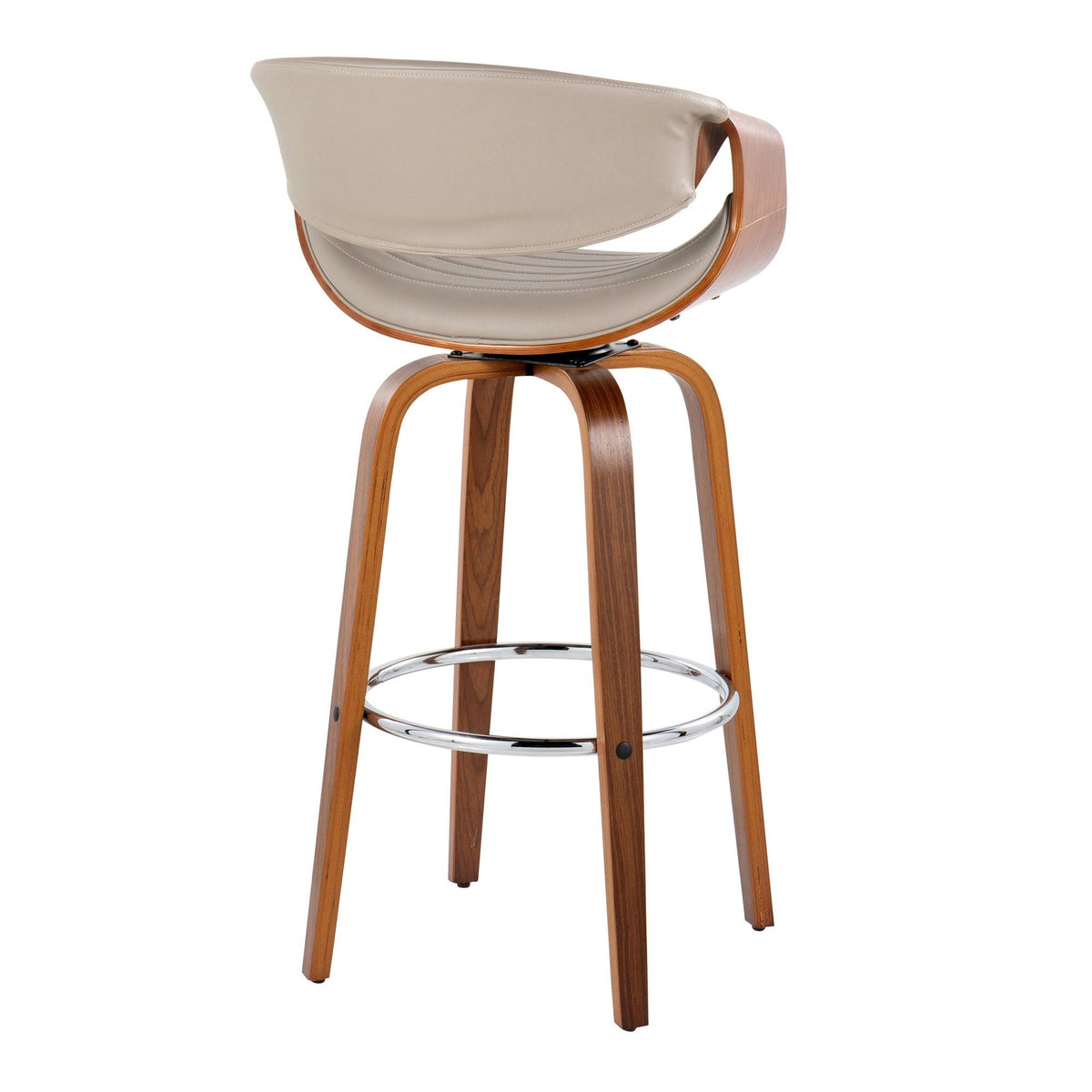 Curvo - 30" Fixed-Height Barstool With Swivel And Round Chrome Metal Footrest (Set of 2) - Walnut Wood