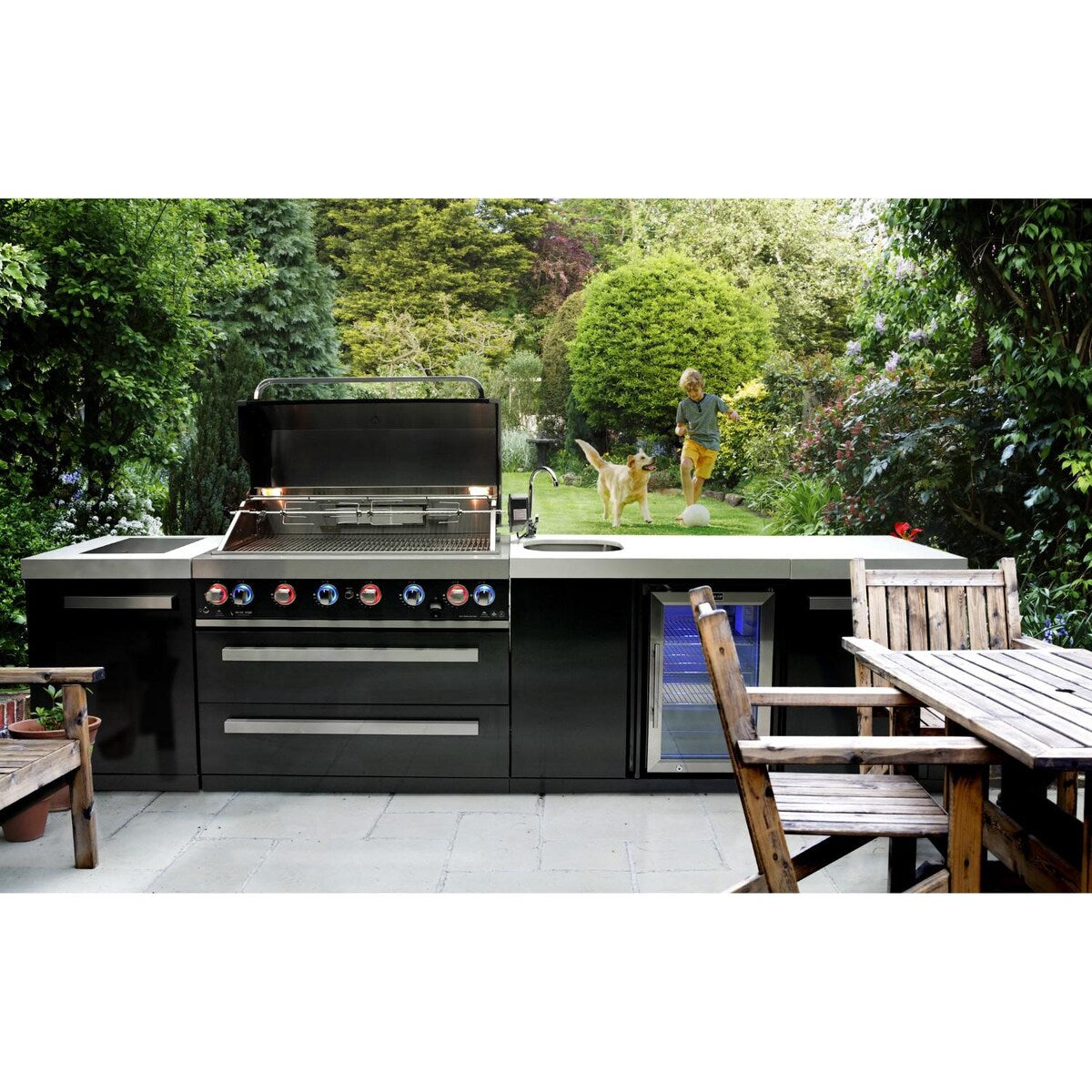 Mont Alpi Black Series 11 Ft Propane Outdoor Kitchen Island w/ Side Burner & Beverage Center - MAi805-BSSBEV