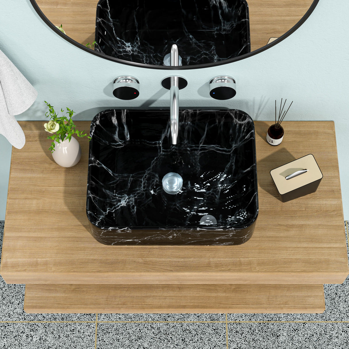 Rectangular Vessel Bathroom Sink - Black / Gray