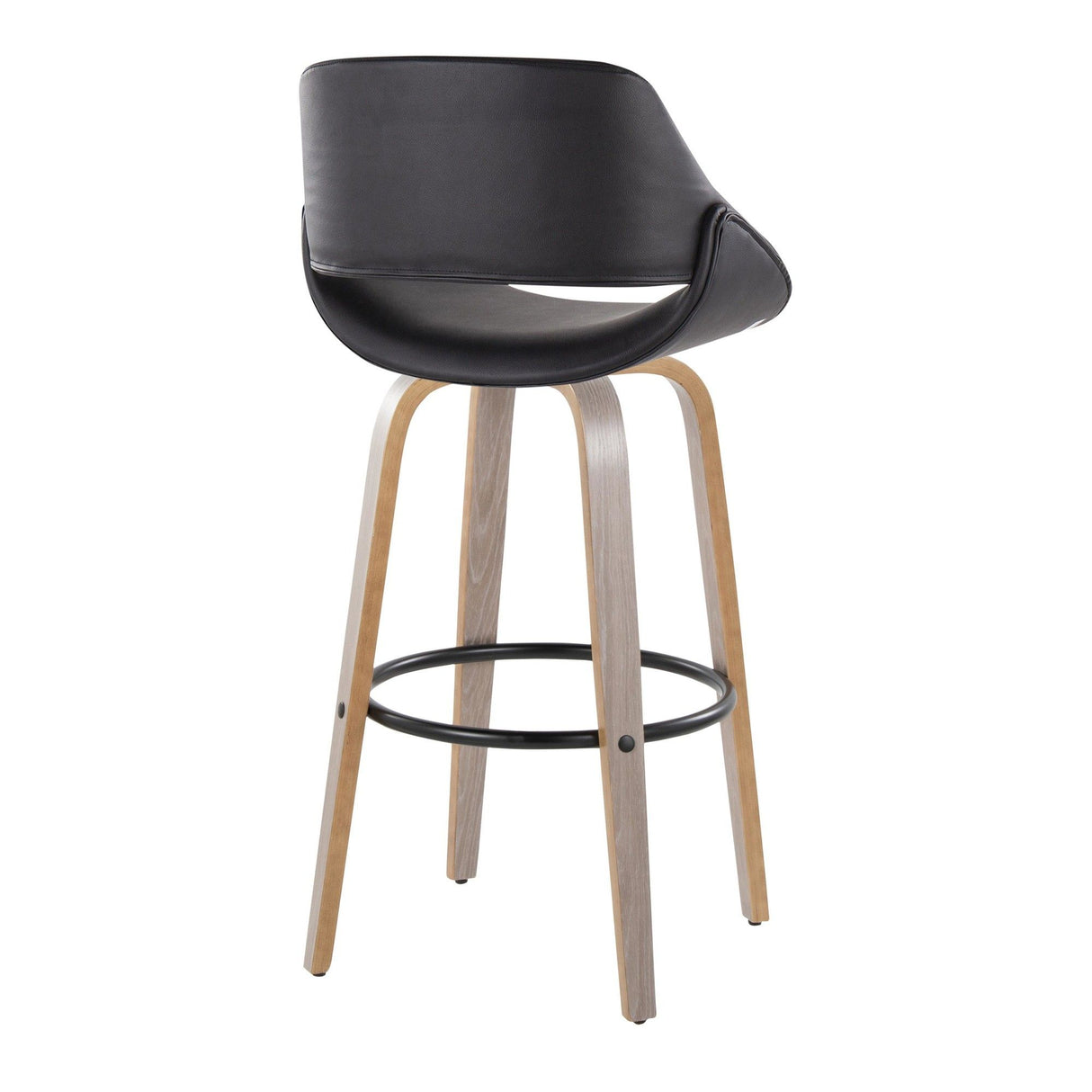 Fabrizzi - 30" Fixed-Height Barstool With Swivel And Round Black Metal Footrest (Set of 2) - Light Gray Wood