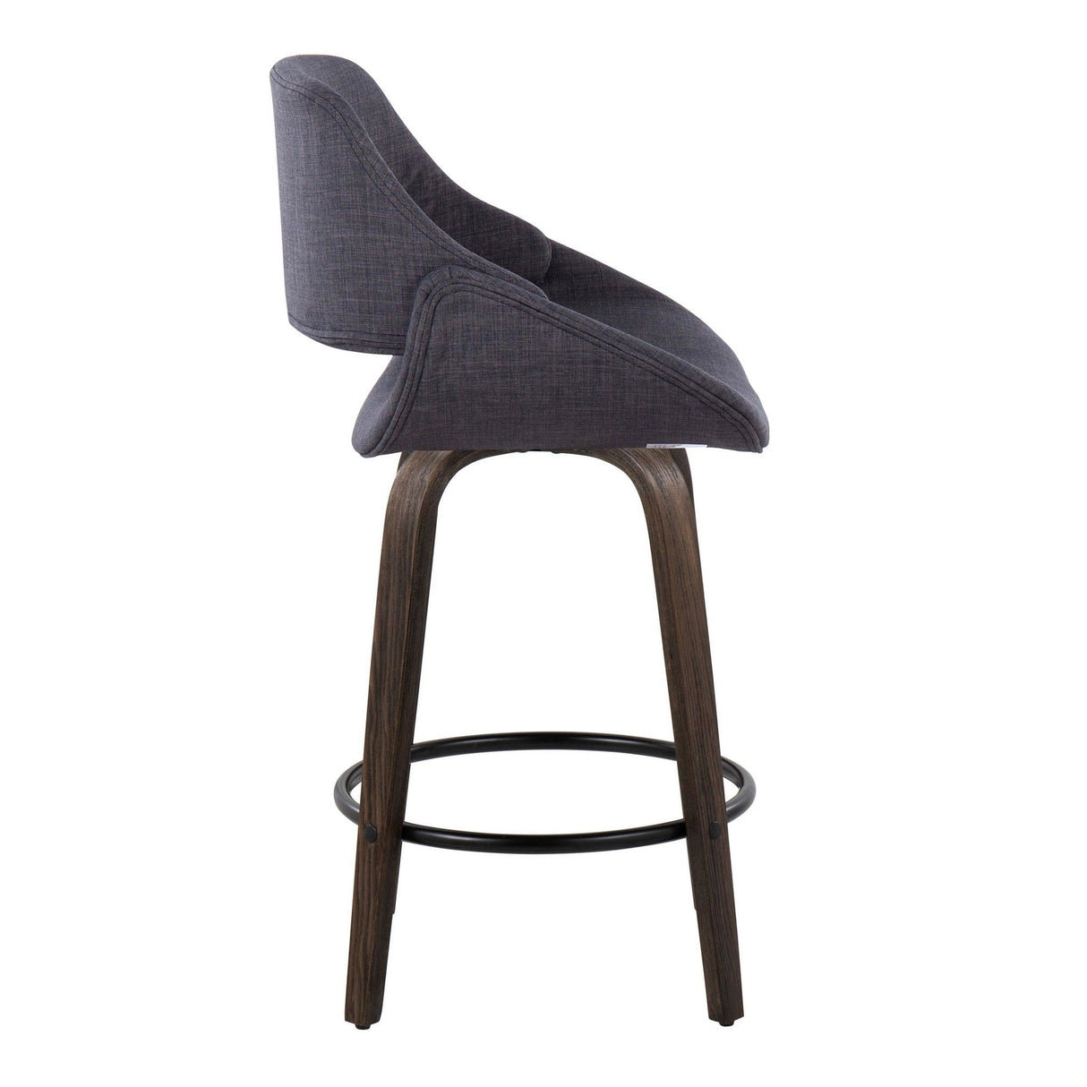 Fabrizzi - 26" Fixed-Height Counter Stool With Swivel And Round Black Metal Footrest (Set of 2) - Walnut Glazed Wood