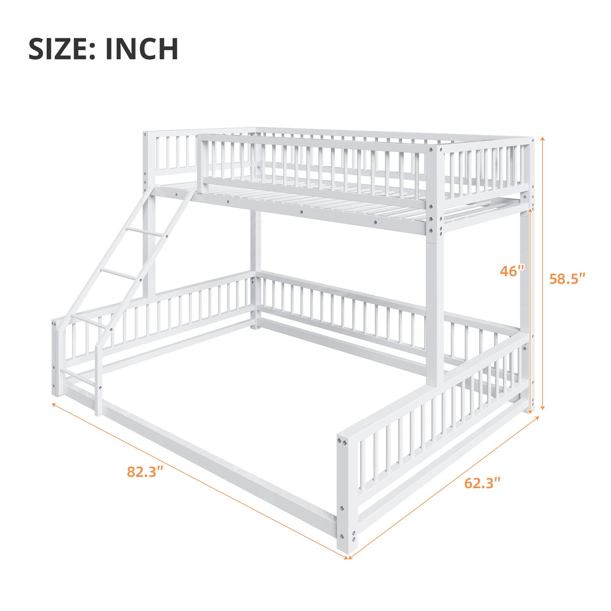 Bunk Bed Frame With Ladder And Safety Guardrails
