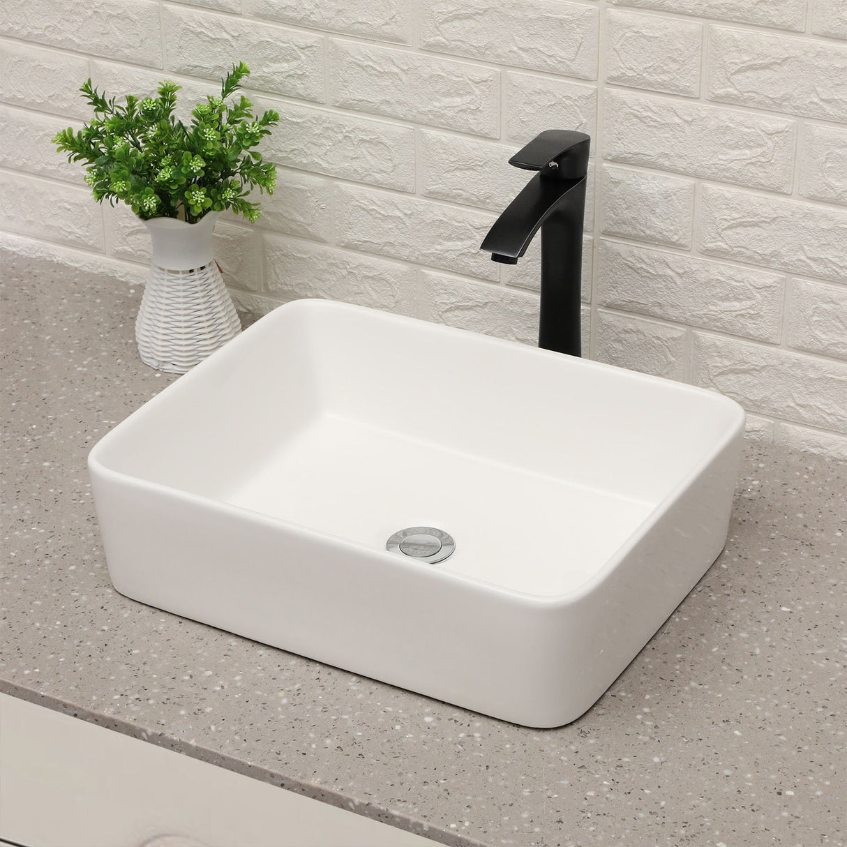 19" 5" Bathroom Sink Combo Rectangular Vessel Vanity Set With Faucet Drop In Ready Ceramic Basin - White / Black