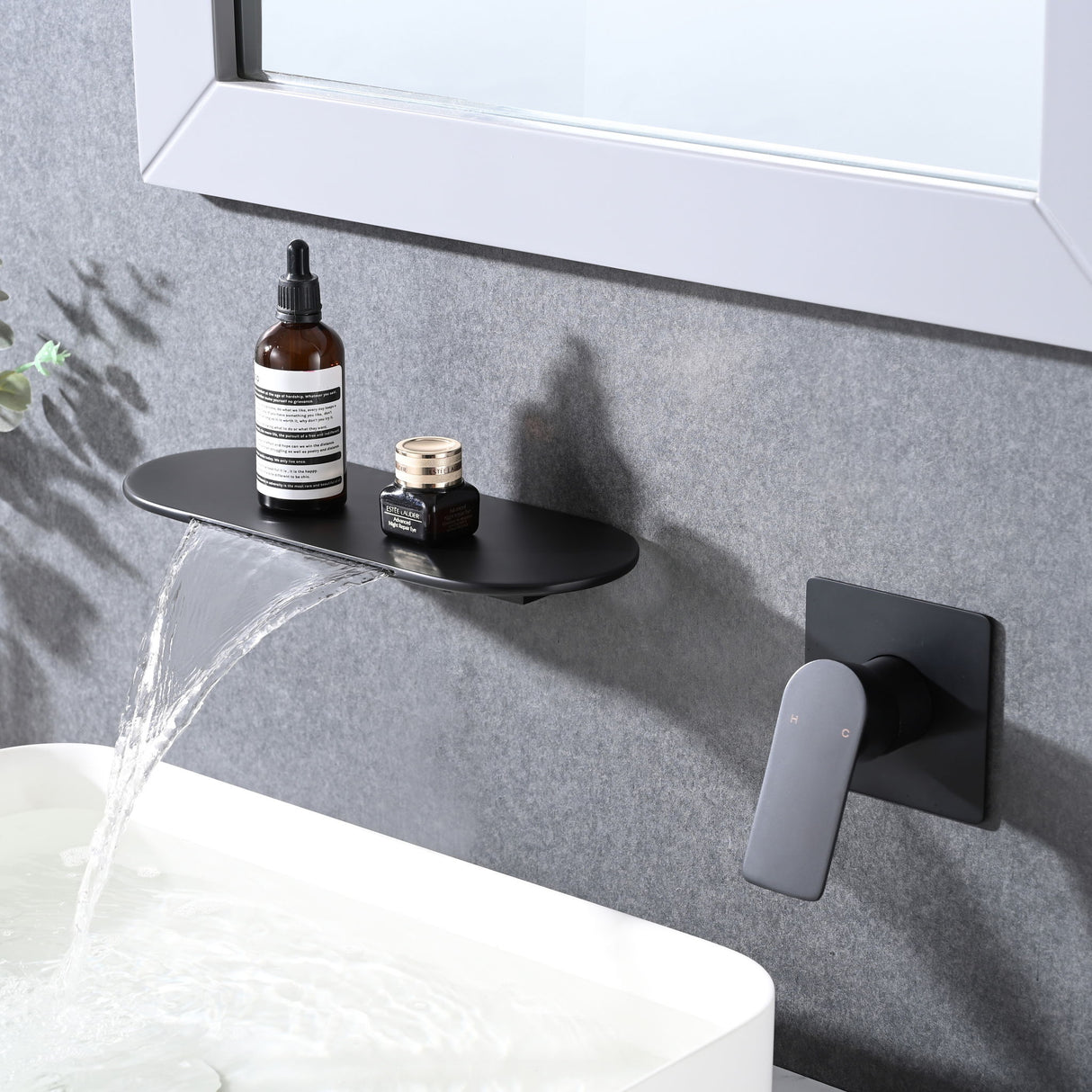 Modern Wall Mount Bathtub Faucet Single Handle With Waterfall Tub Spout And Rough