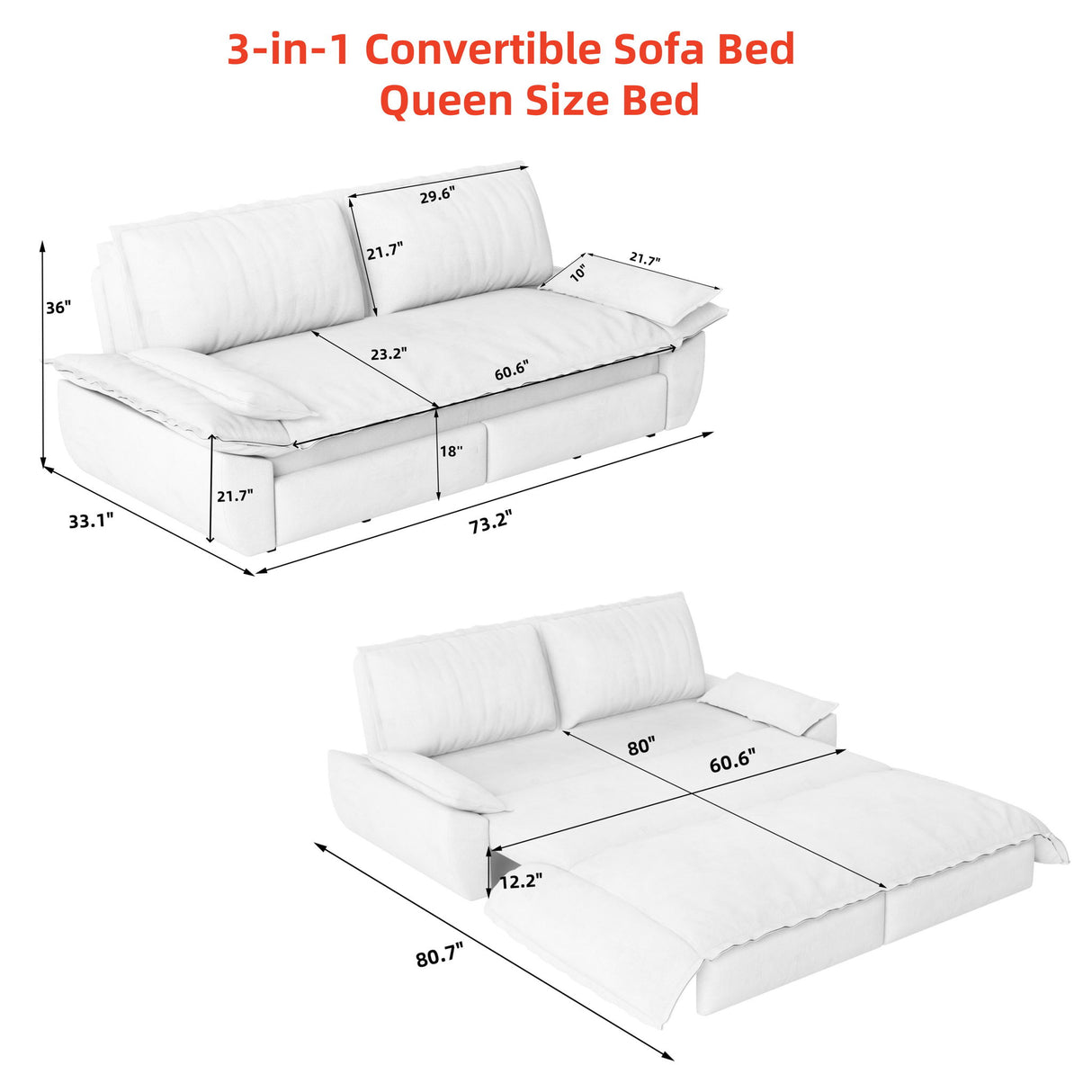 Pull Out 3-In-1 Convertible Sleeper Sofa
