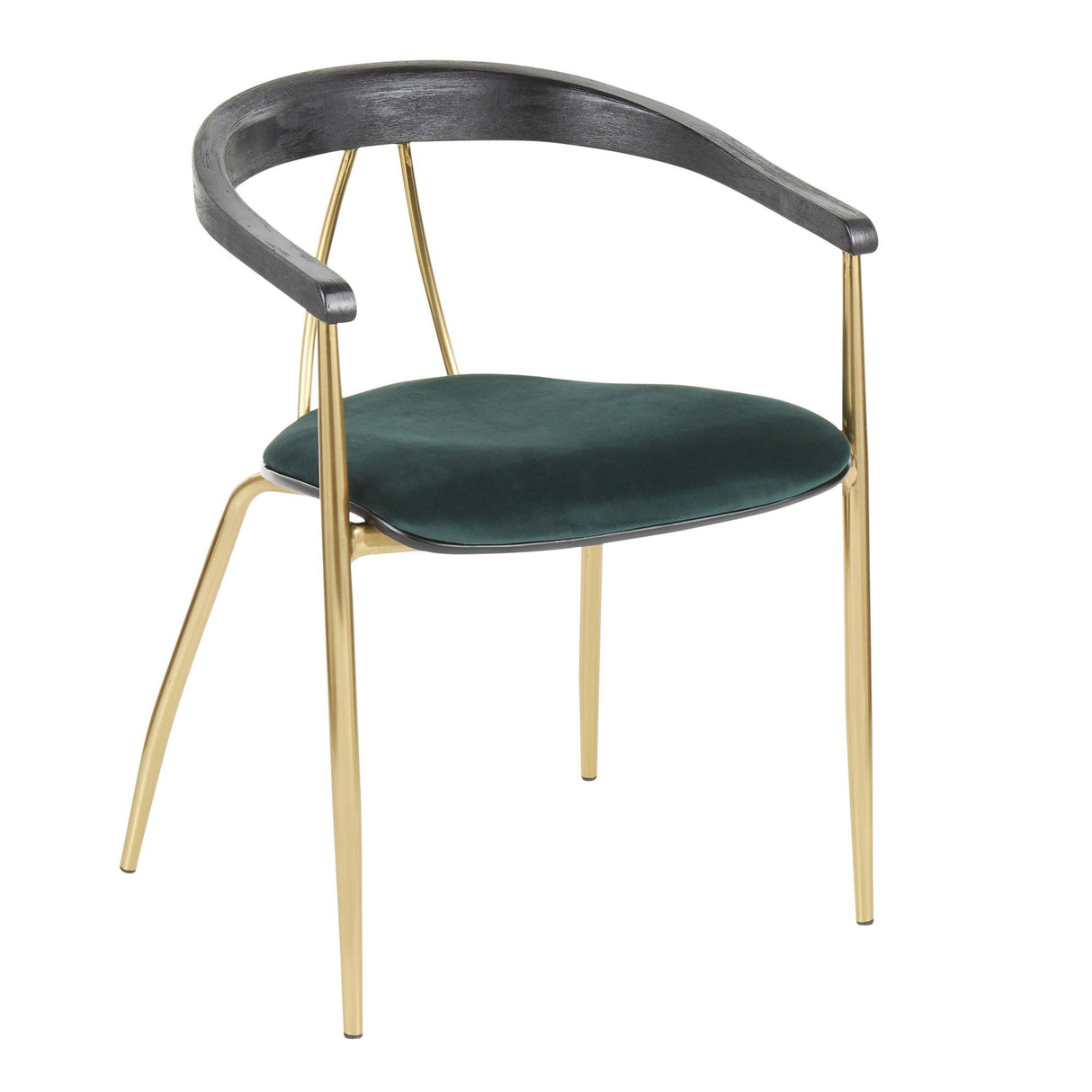 Vanessa - Contemporary Chair (Set of 2) - Gold Metal And Green Velvet With Black Wood Accent