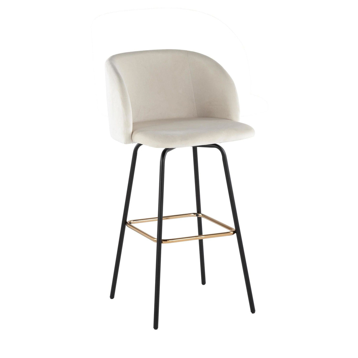 Fran - Swivel Fixed-Height Barstool (Set of 2) - Black Metal, Cream Velvet, Gold Metal