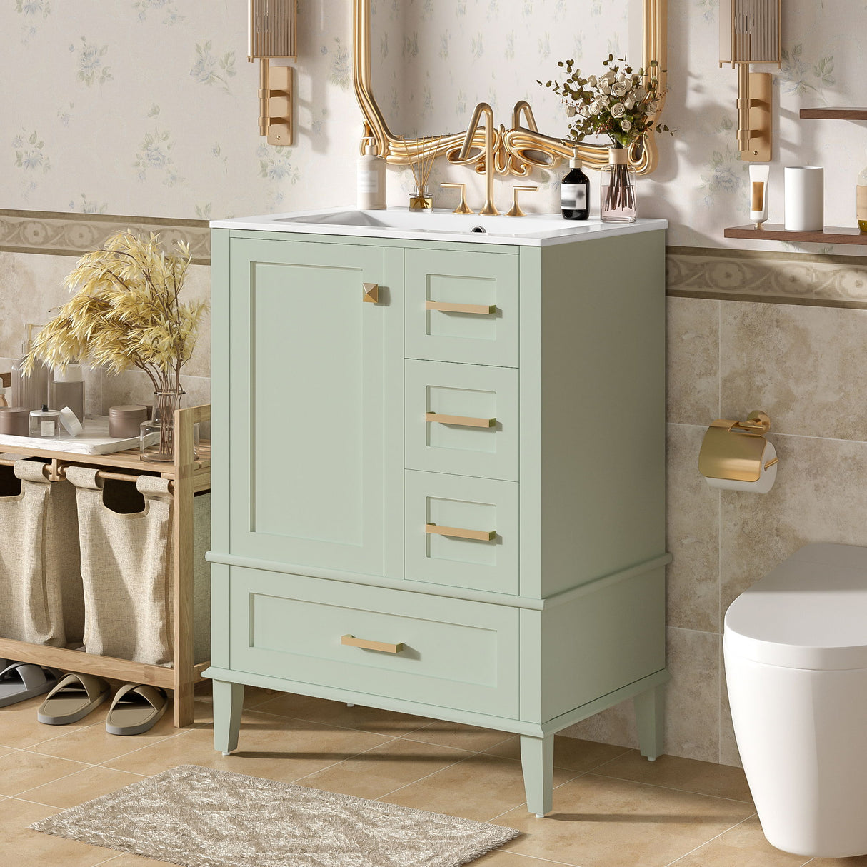 Bathroom Vanity, Modern Bathroom Cabinet With Sink Combo Set, Bathroom Storage Cabinet With A Soft Closing Door And 3 Drawers, Solid Wood Frame