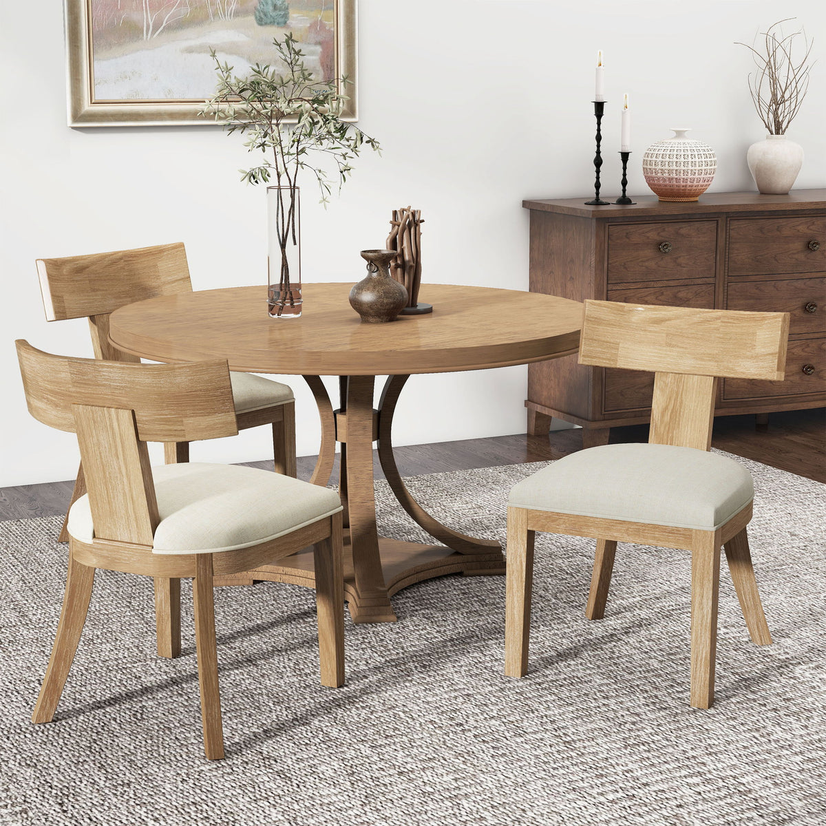 Contemporary Fabric Upholstered Side Dining Chairs Set With Curved Back