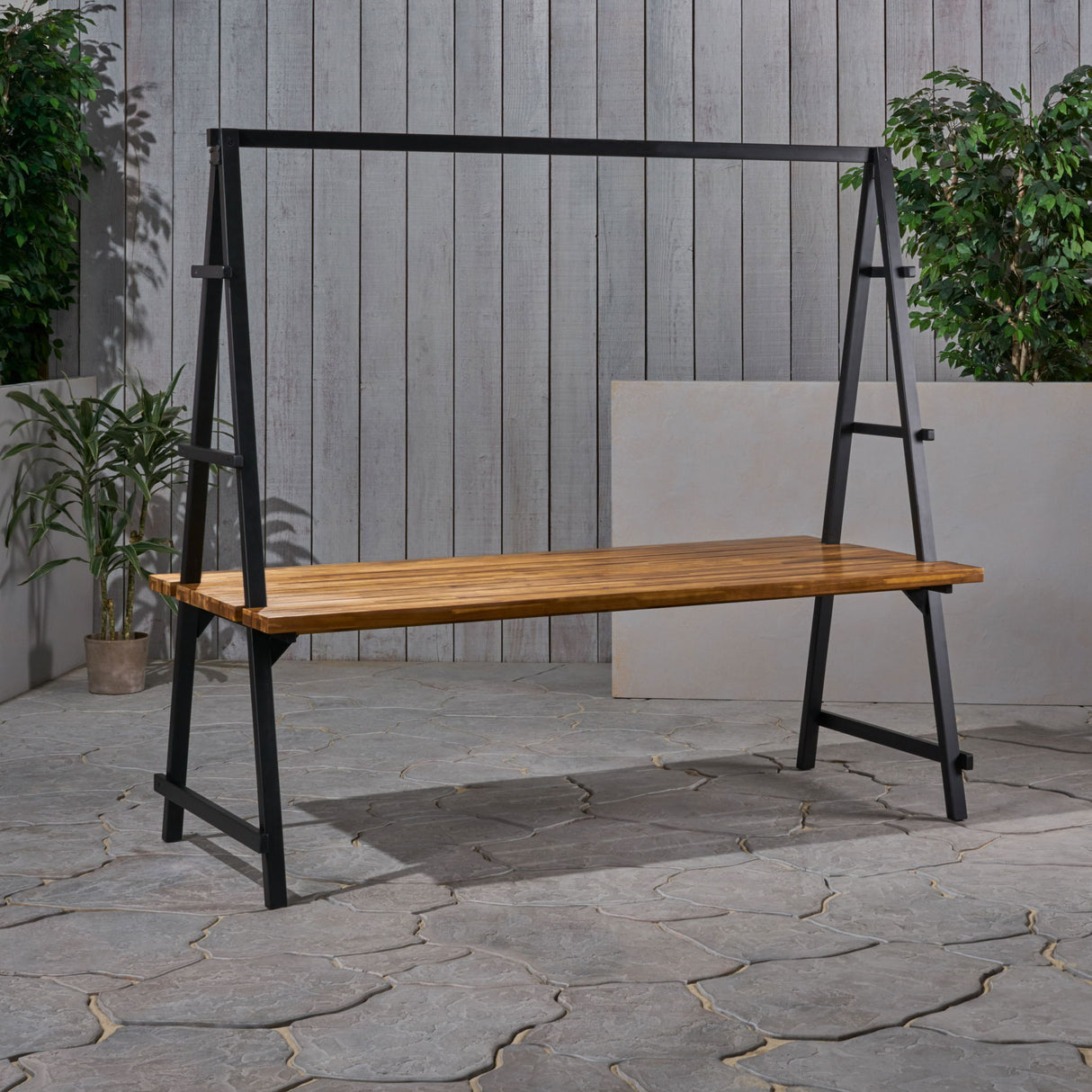 Huckleberry - Acacia Wood Outdoor Dining Table With Plant Hanger - Teak