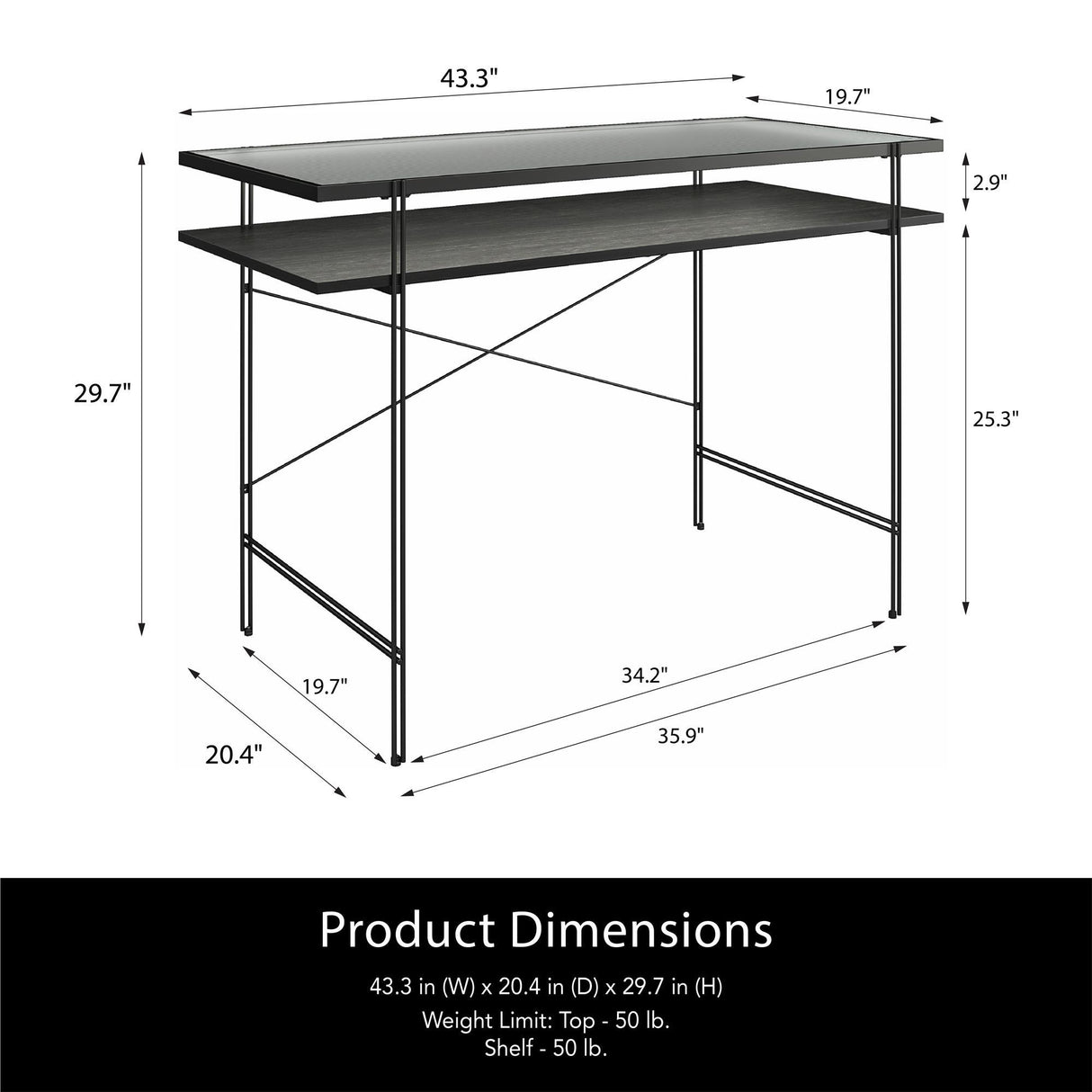 Vance - Computer Desk With Fluted Glass Desktop - Black