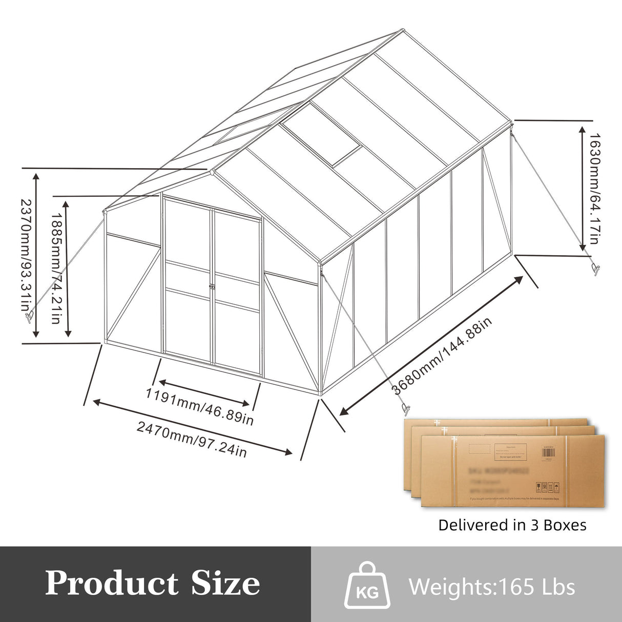 Gain Height Windproof Greenhouse All Season Outdoor Garden Shelter