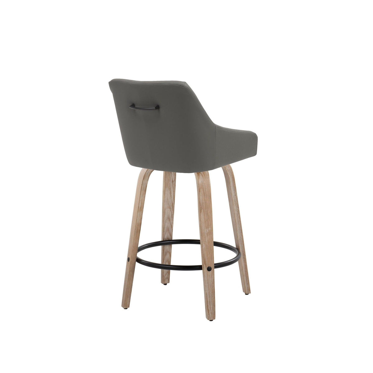 Hannah - Fixed-Height Counter Stool With Swivel And Round Black Metal Footrest (Set of 2) - Whitewashed Wood