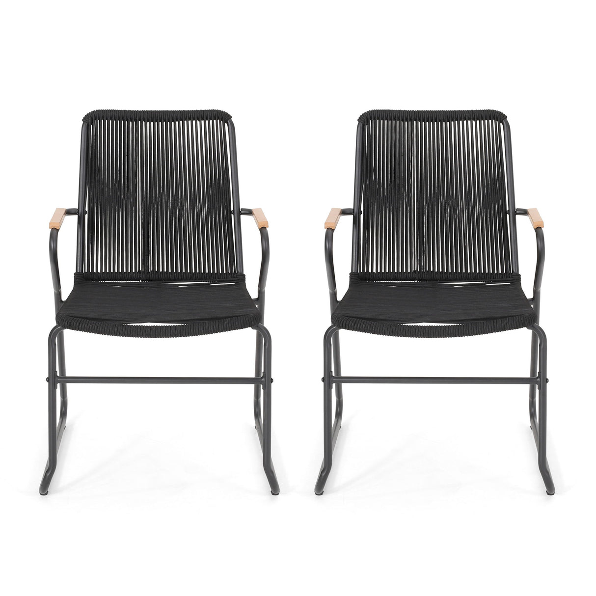 Moonstone - Outdoor Club Chair Set With Rope Weave Design - Black