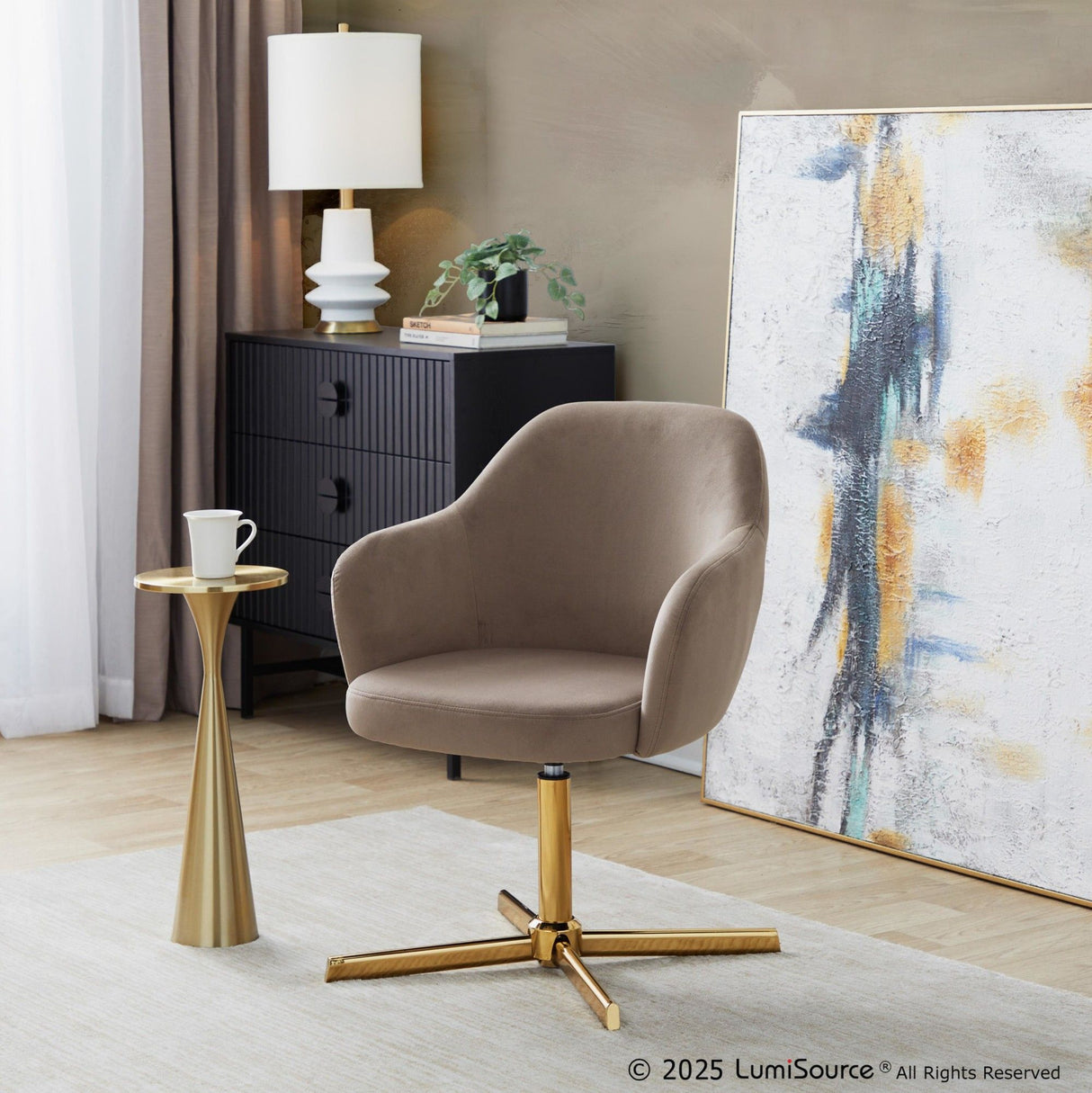 Buena - Swivel Accent Chair - Chrome Gold Metal Base