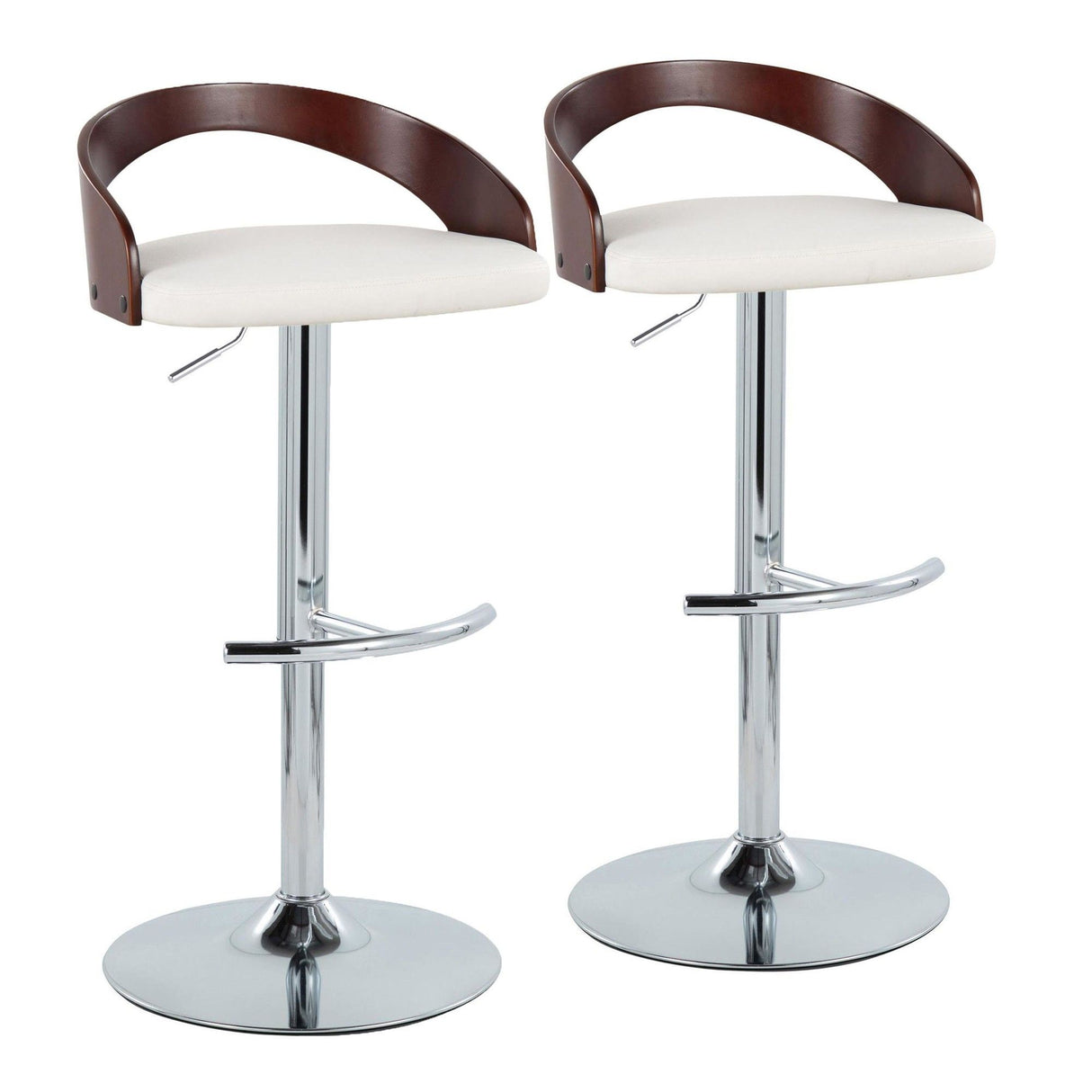 Grotto - Adjustable Barstool - Chrome Metal, Mahogany Wood
