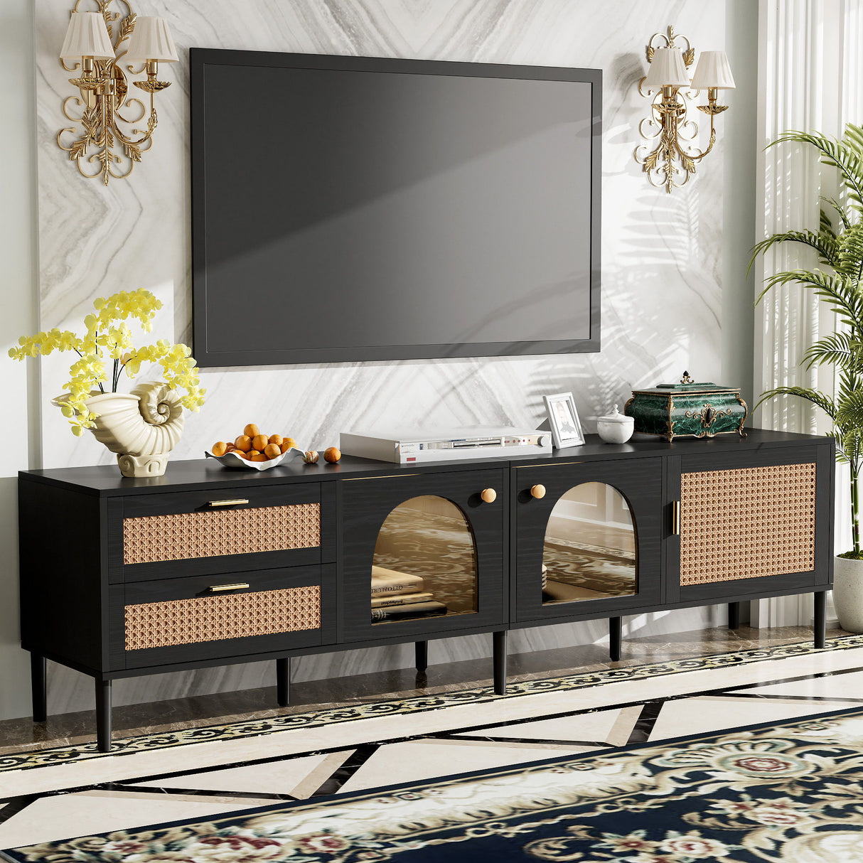 TV Stand With App-Controlled LED Lights, 2 Drawers & Door Storage