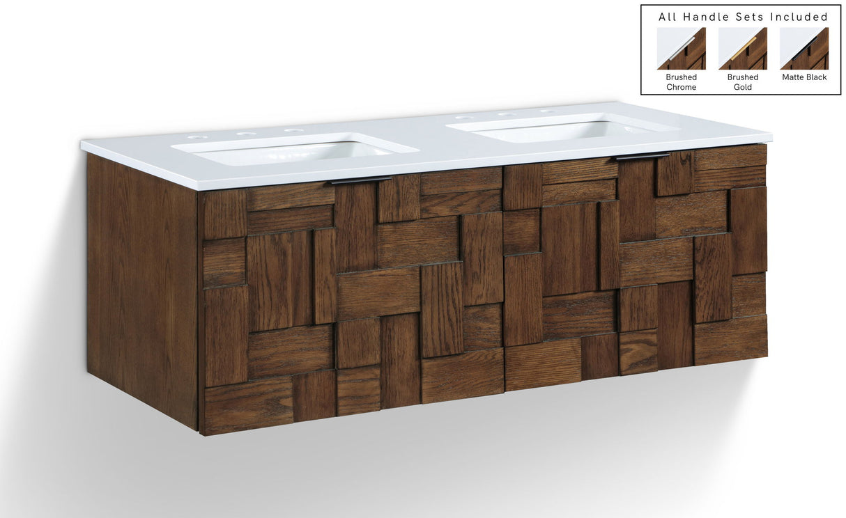 Leonardo - Engineered Stone And Solid Wood 24" Wall Mounted Bathroom Vanity