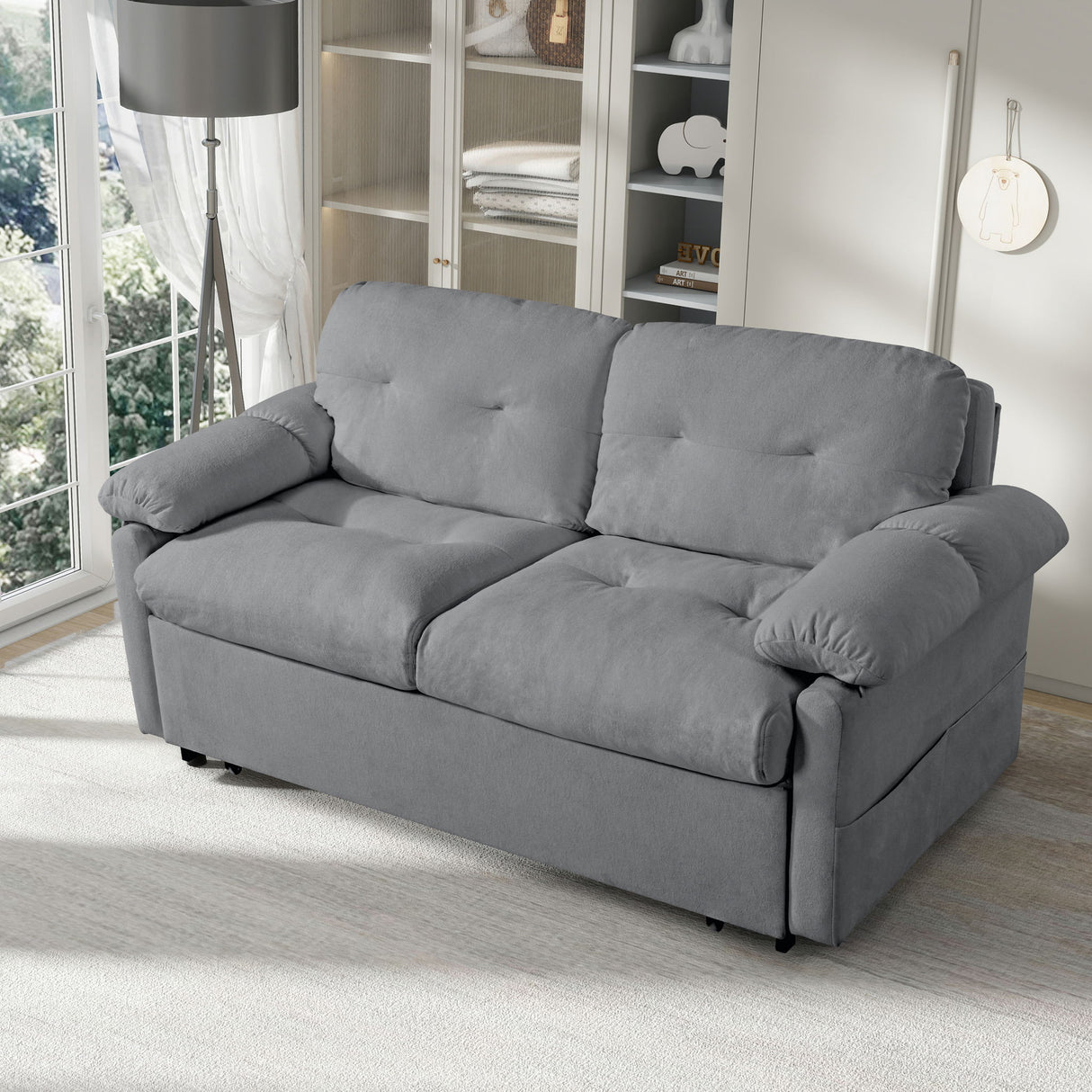 Modern Convertible Sleeper Sofa Bed With Pull-Out Queen Design, Side Storage & Thick Cushions