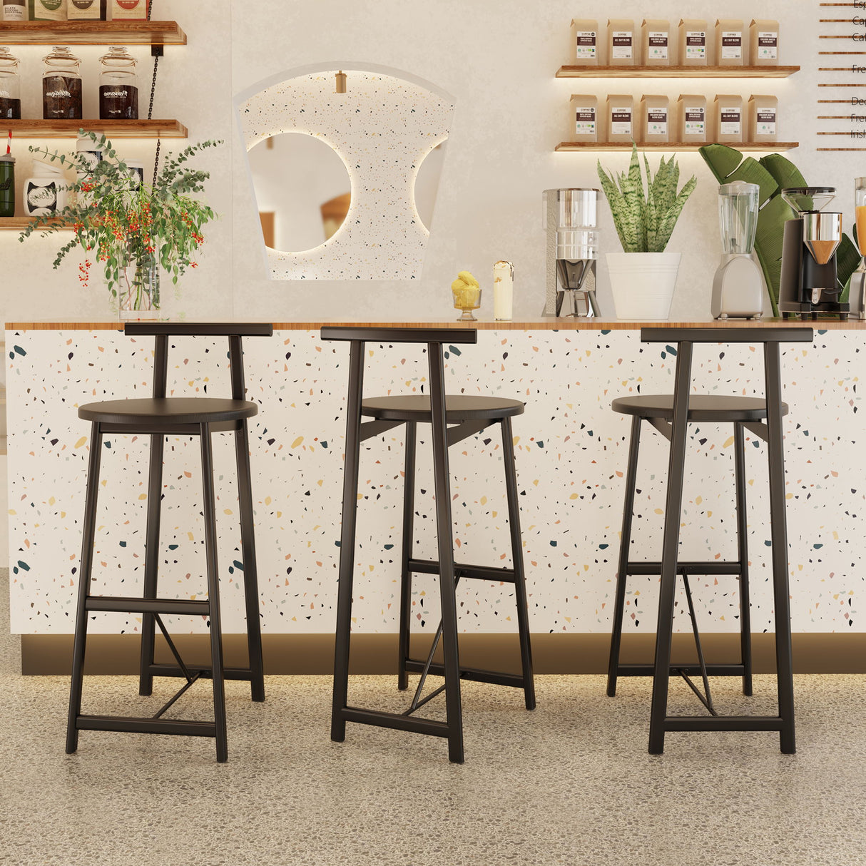 Modern Bar Stools With Backrest For Kitchen (Set of 3)