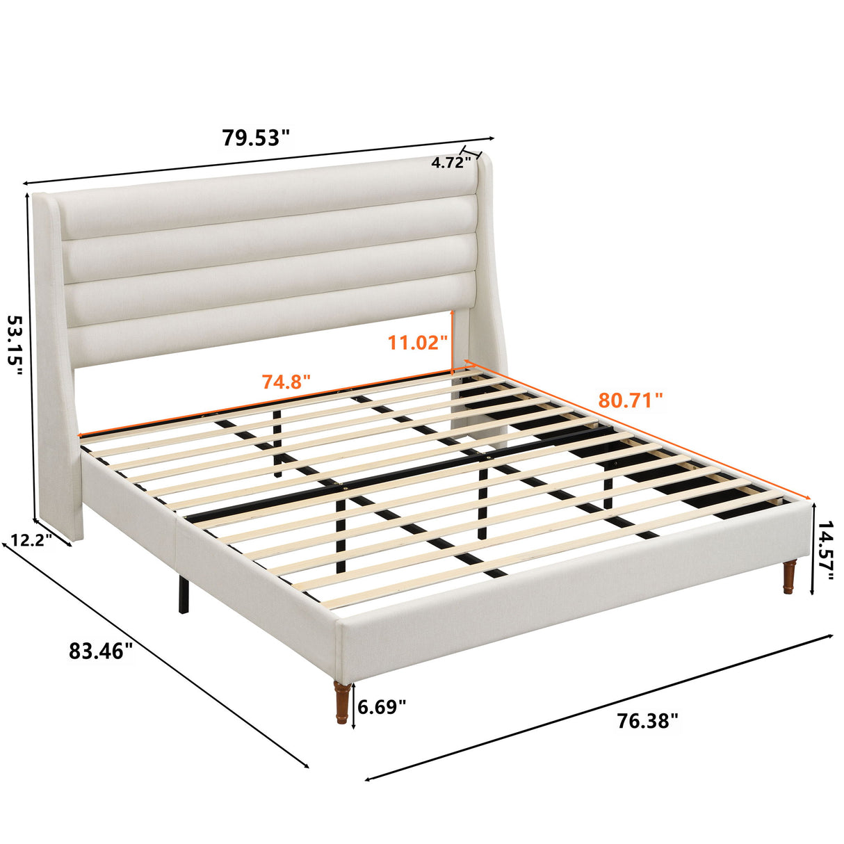 Modern Upholstered Platform Bed With Wave Shaped Headboard
