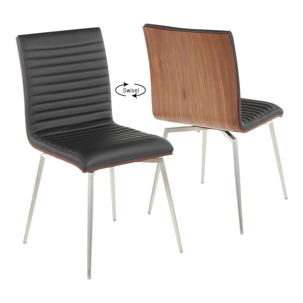 Mason - Contemporary Swivel Dining / Accent Chair (Set of 2) - Stainless Steel, Walnut Wood