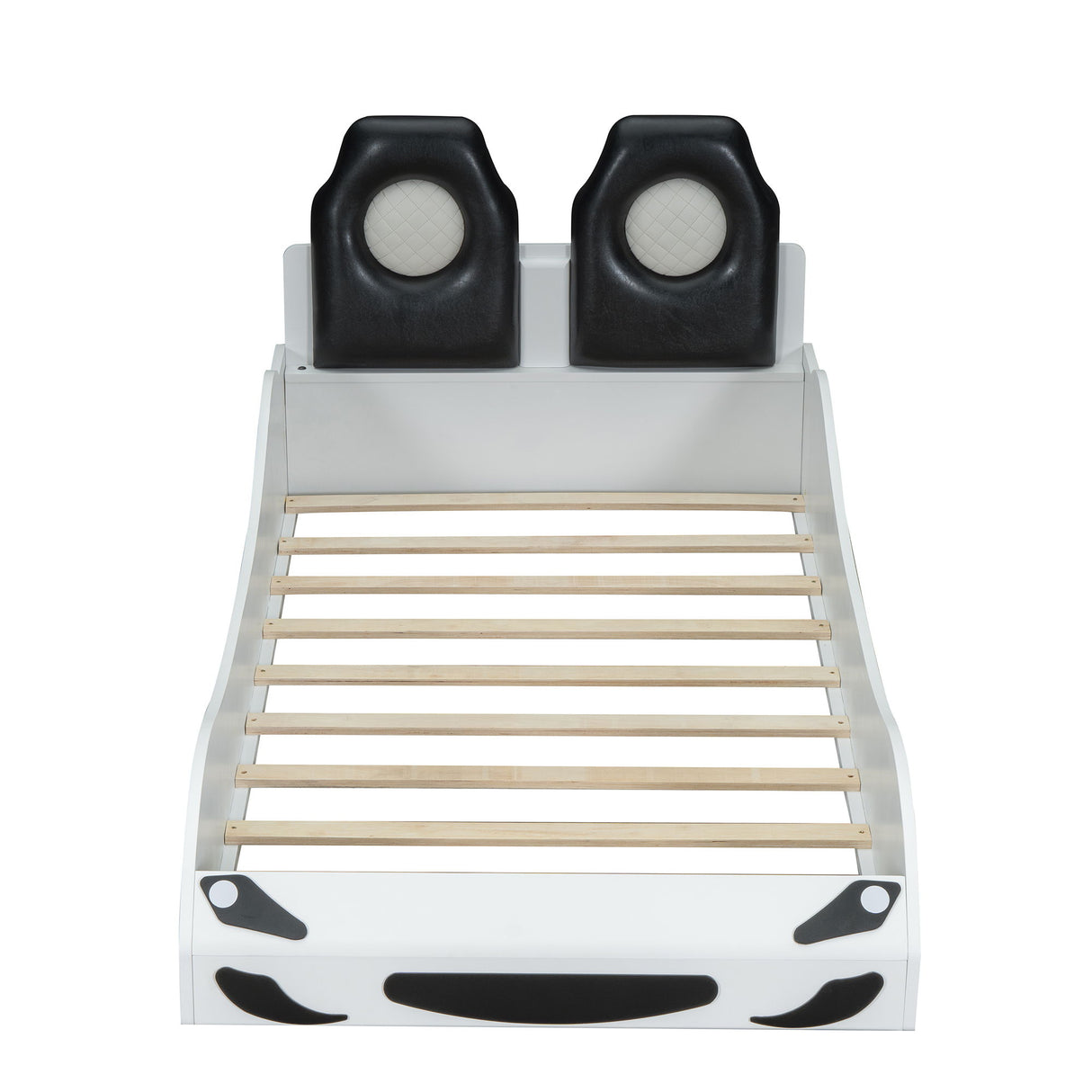 Race Car Shaped Platform Bed With LED And Upholstered Backrest In