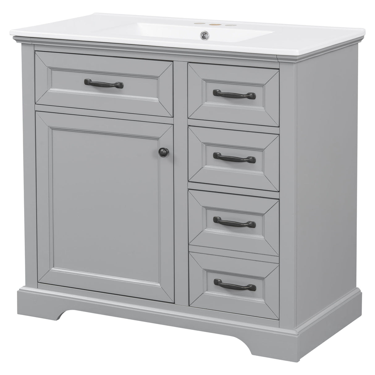 36" Bathroom Vanity With Sink, 2 Tip Out Drawers, Soft Close Hinges