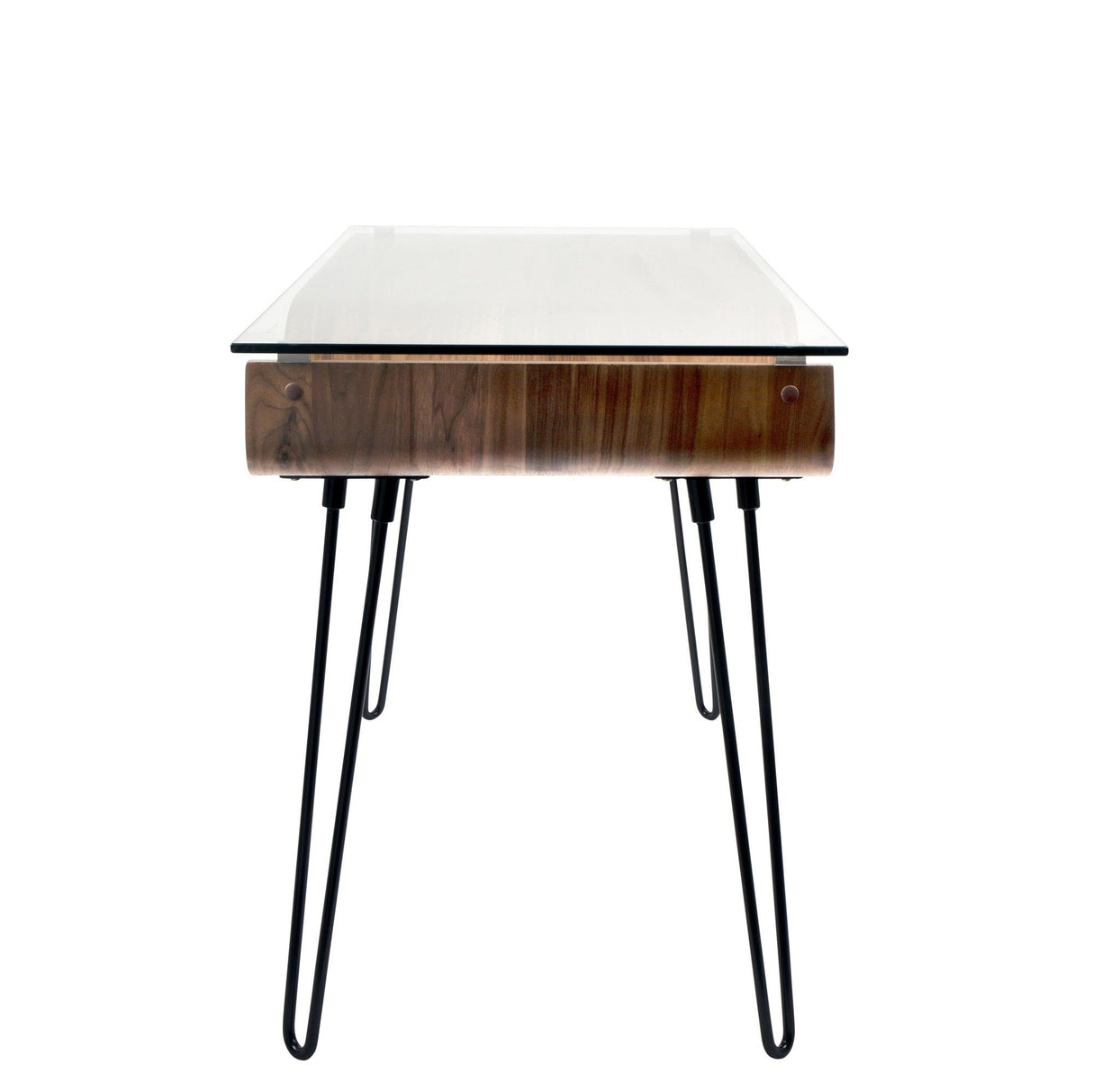 Avery - Desk - Walnut Wood, Clear Glass, And Black Metal