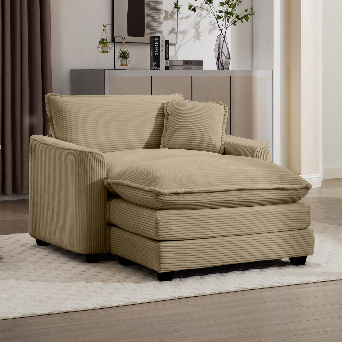 Classic Modern Comfortable Single Chair Deep Seat Sofa With Footstool