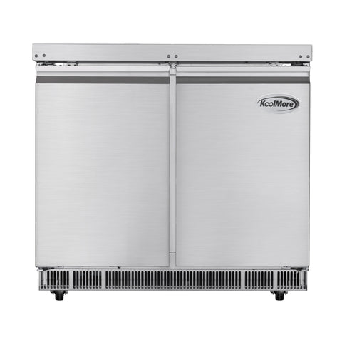 36 in. Commercial Refrigerated Prep Station Cold Table, Stainless-Steel Refrigerator with 6 Pan Storage with Cover and Two Adjustable Shelves (KM-RBT-36C)