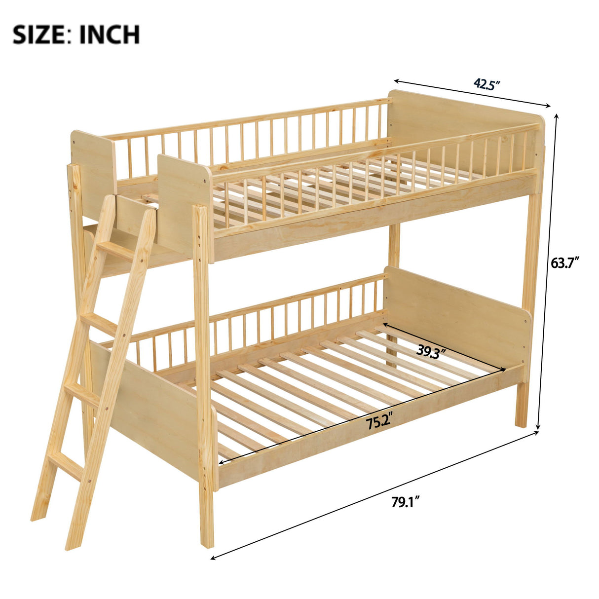 Bunk Bed With 3 Storage Shelves, Adjustable Ladder Left Or Right