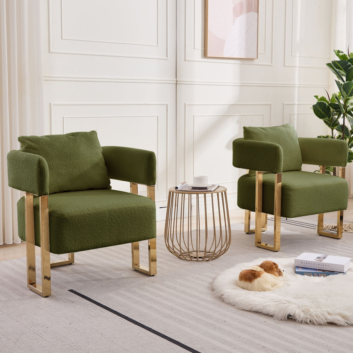 Modern Decorative Chair Teddy Fleece Upholstered And Metal Foot