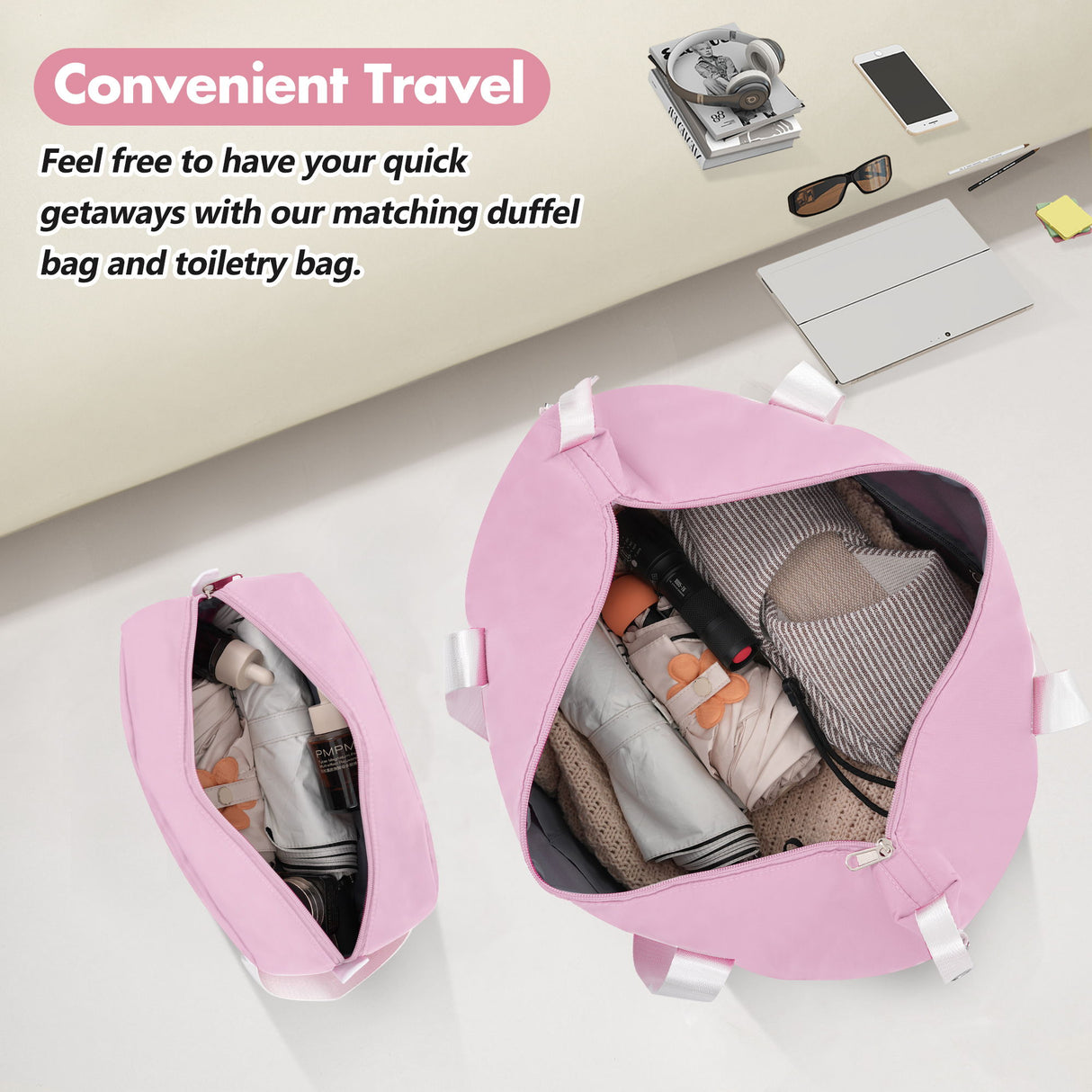 Hardshell Luggage Set With Double Spinner Wheels, Tsa Lock, Lightweight Suitcase, 24" With Bags - Light Pink