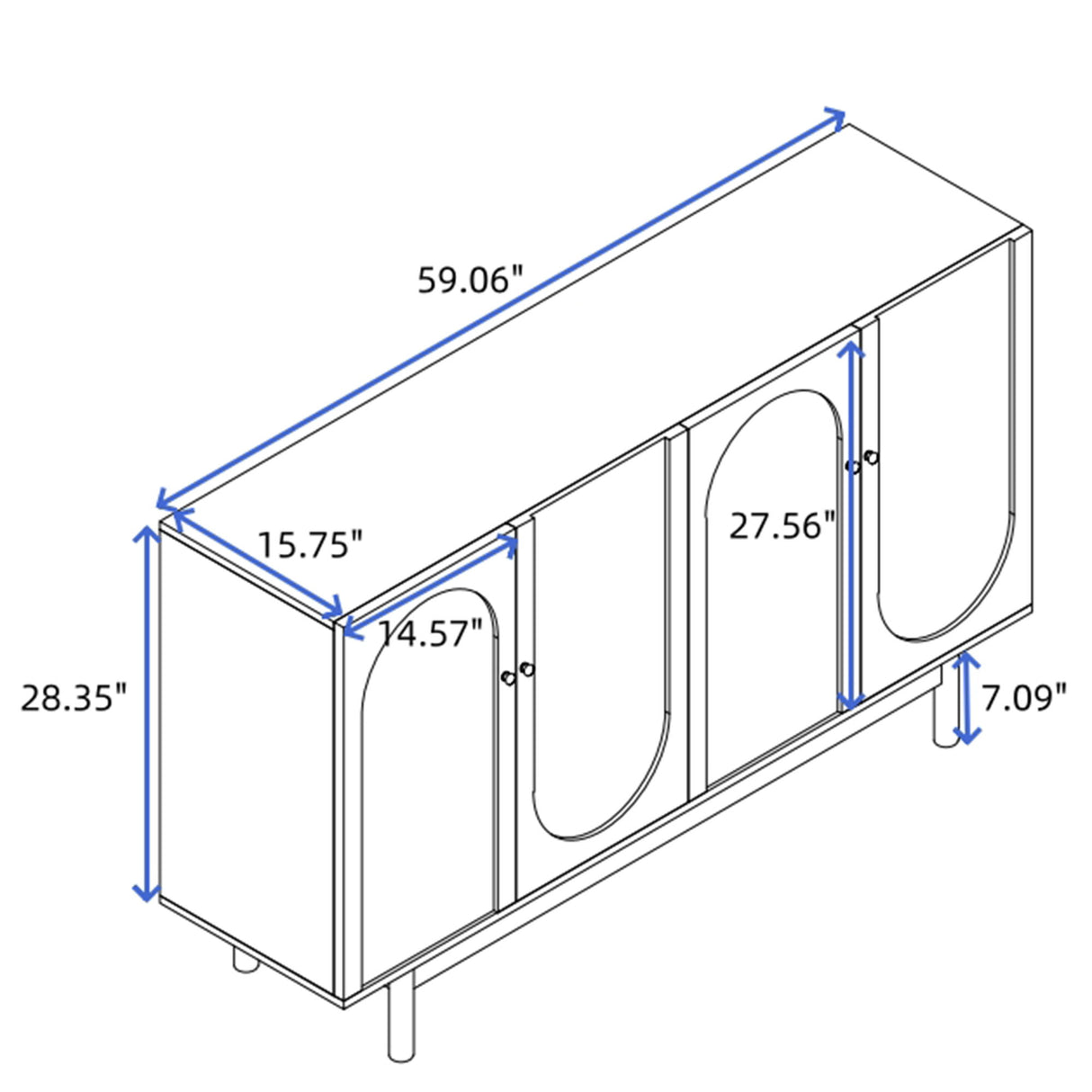 4 Door Intaglio Storage Cabinet - Mint Green