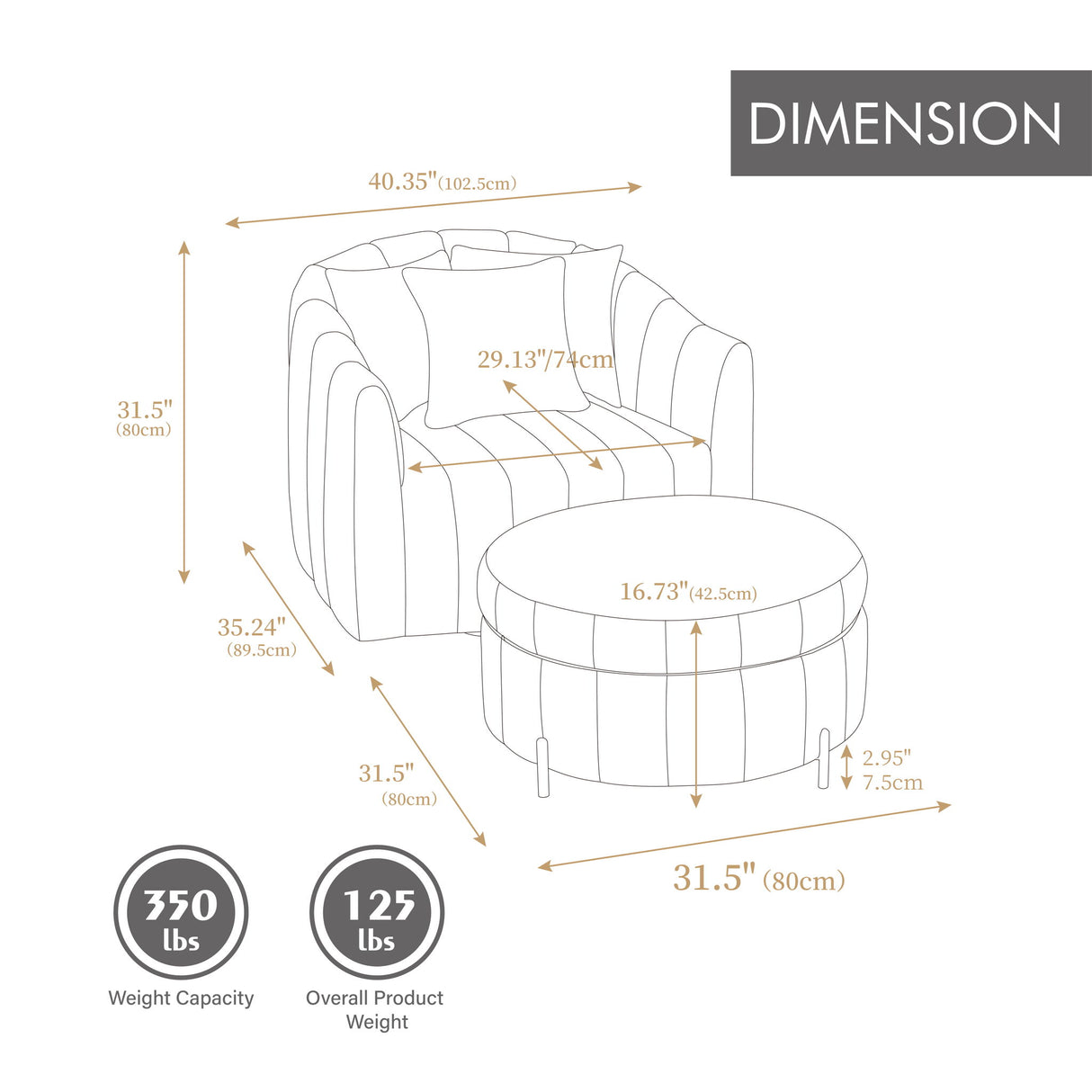 Oversized Velvet Swivel Barrel Accent Chair And Ottoman Set With Storage