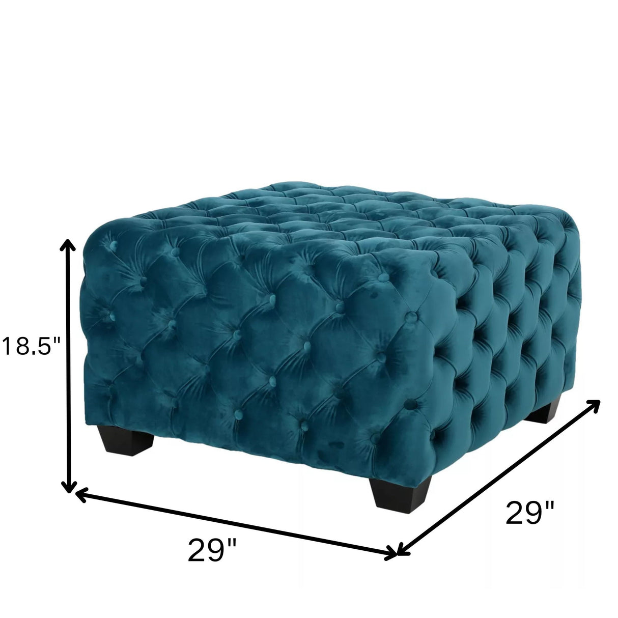 Unwind Upholstered Square Ottoman With Button Tufted Diamond Stitch - Teal