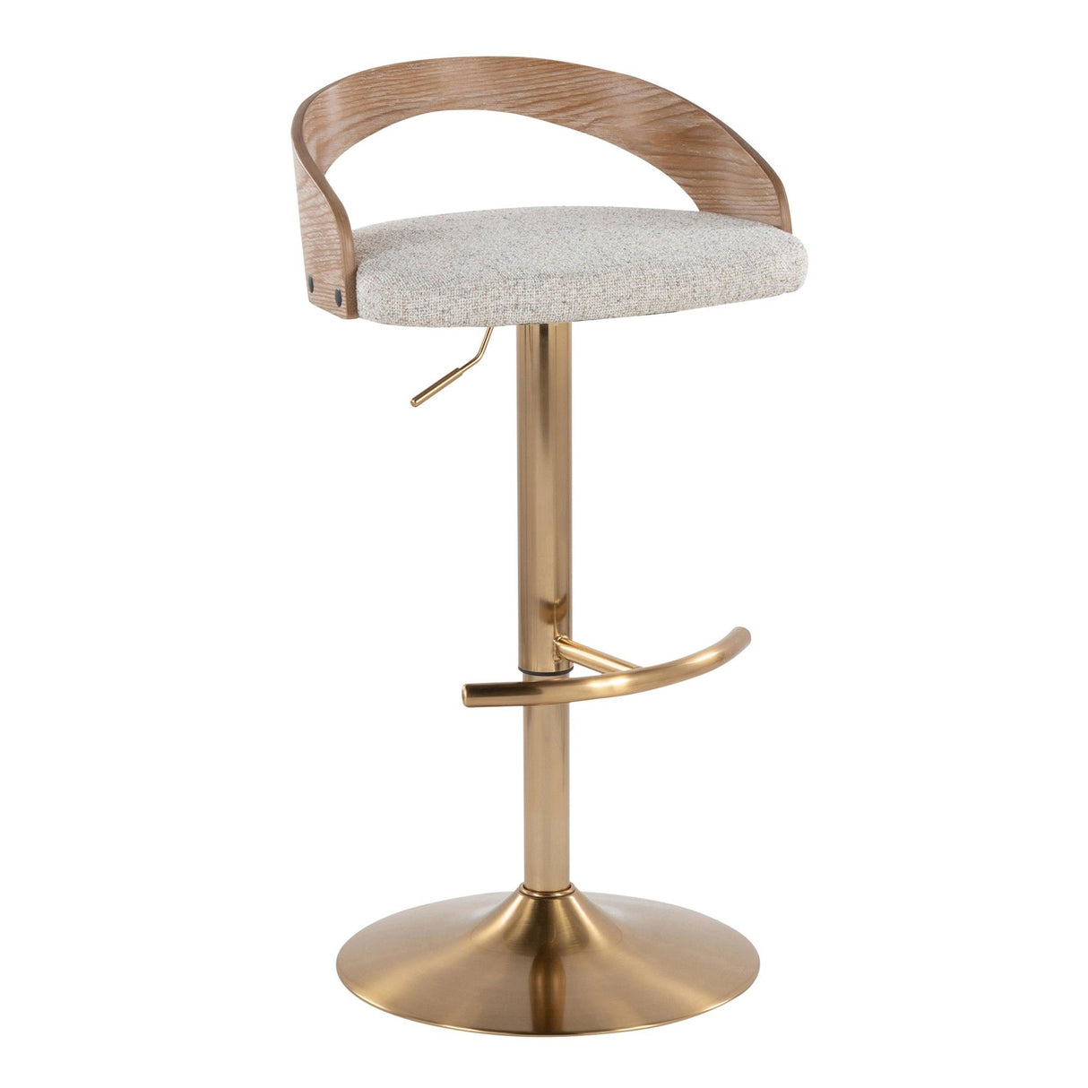 Grotto - Adjustable Barstool - Gold Metal, Whitewashed Wood