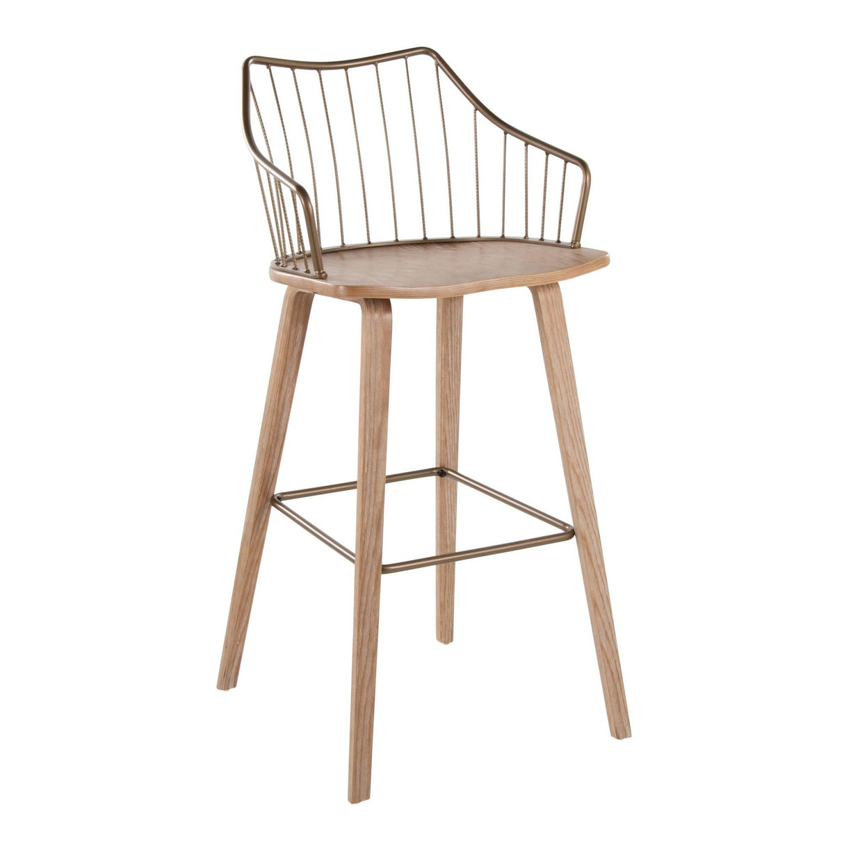 Winston - Fixed-Height Barstool - Whitewashed Wood, Antique Copper Metal